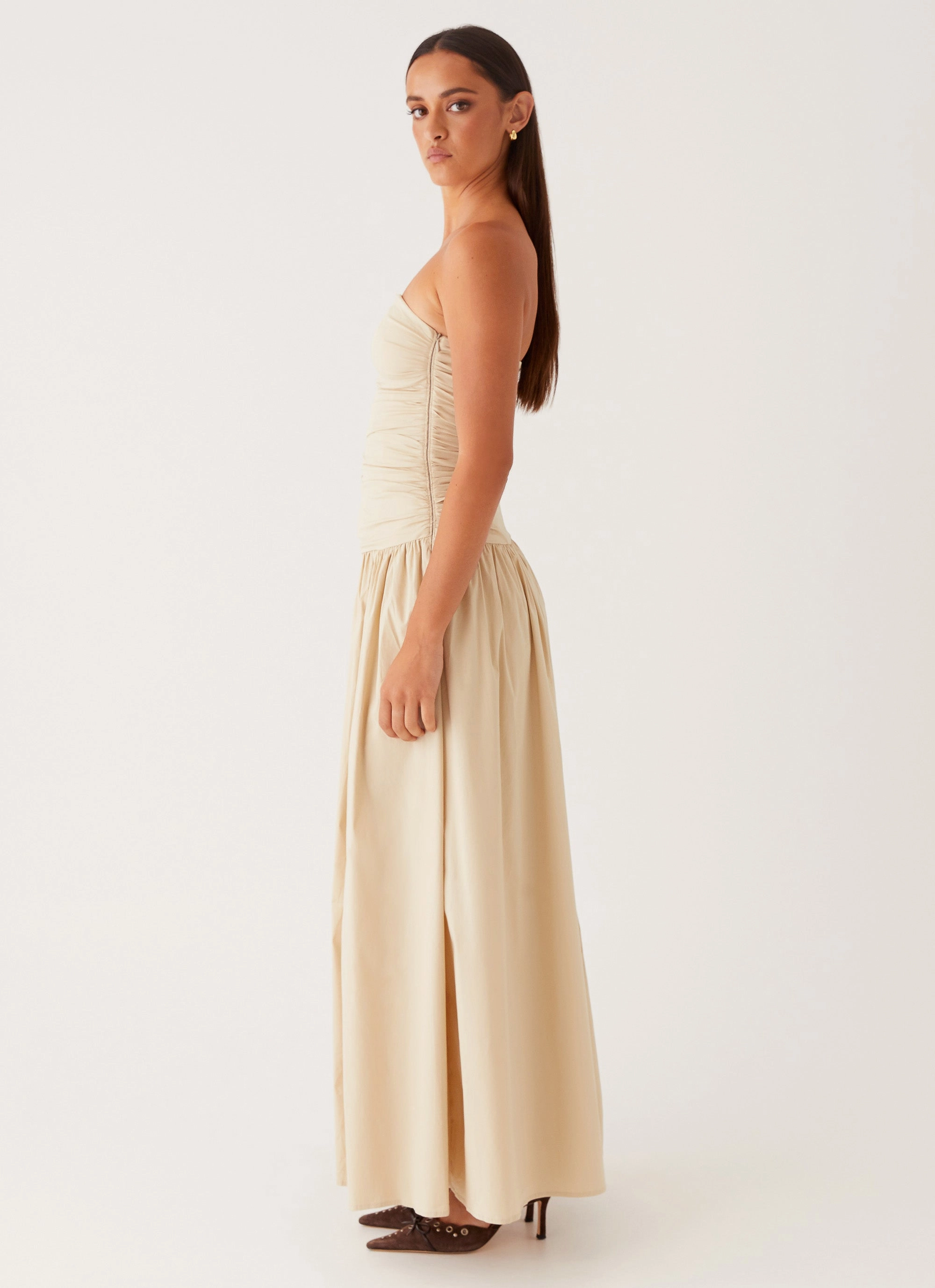 Carmel Maxi Dress - Ivory Draped-Style Cute Glow