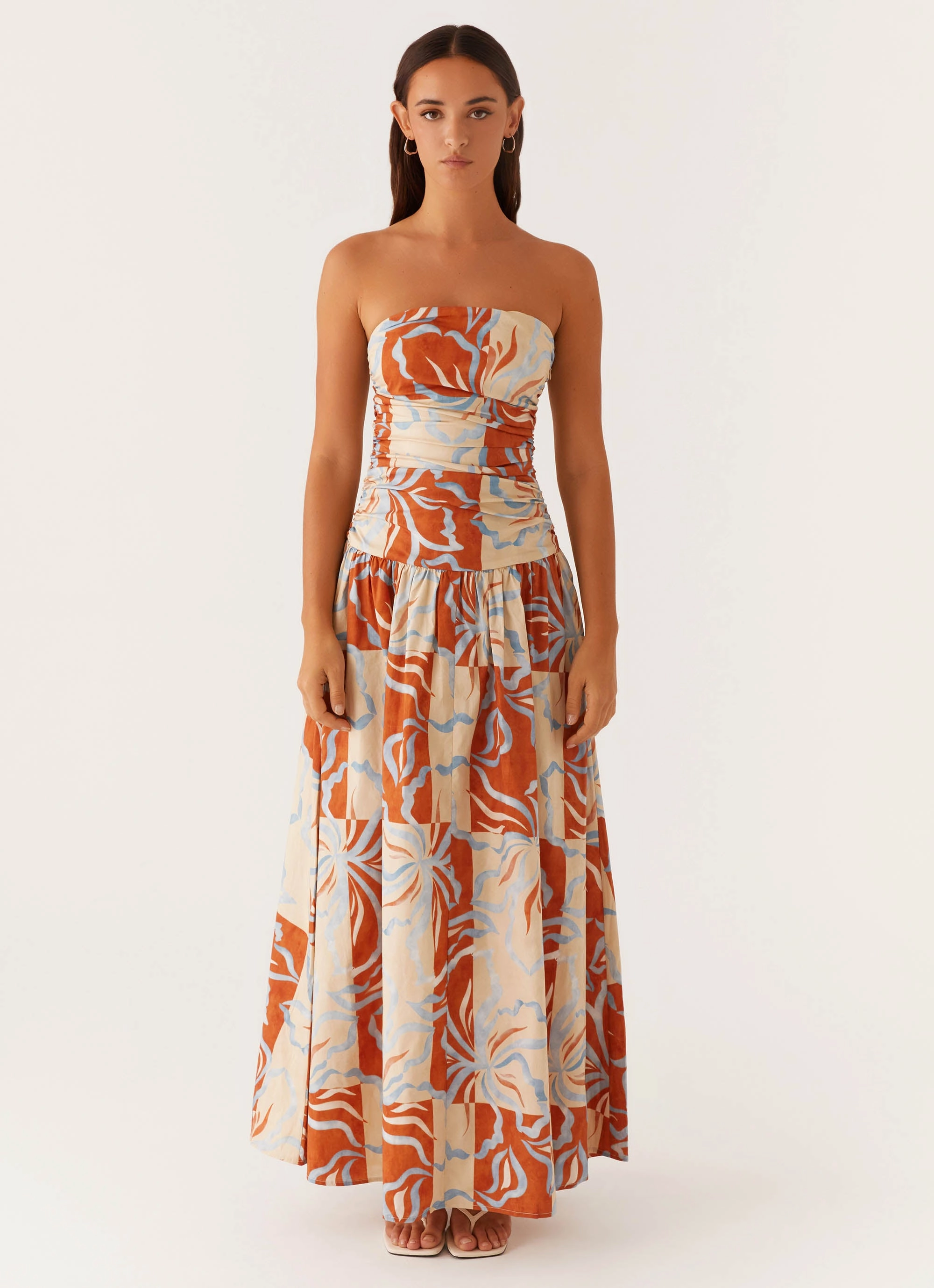 Breeze Grace Carmel Maxi Dress - Orange Blue Floral
