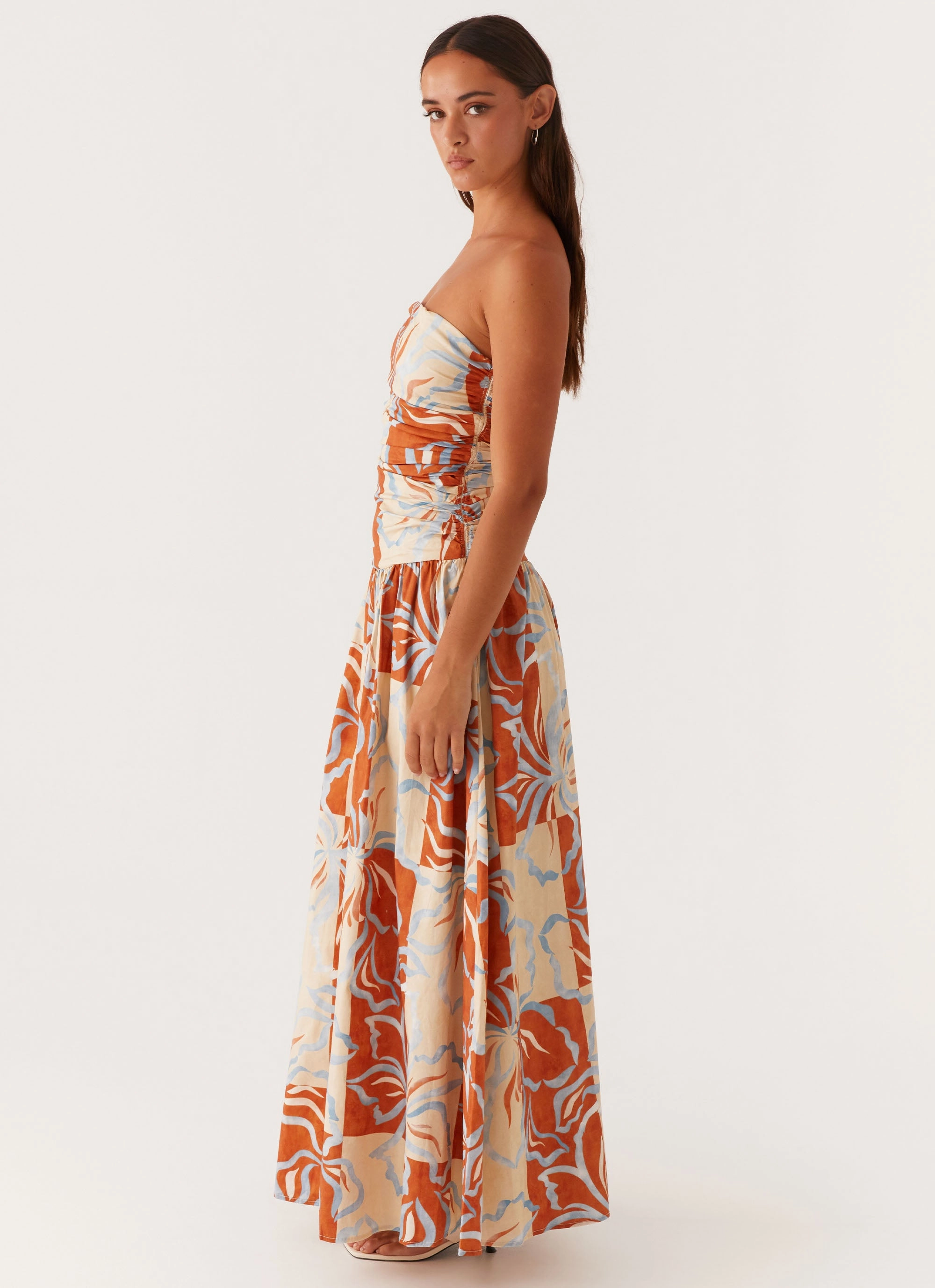 Chill Lines Carmel Maxi Dress - Orange Blue Floral