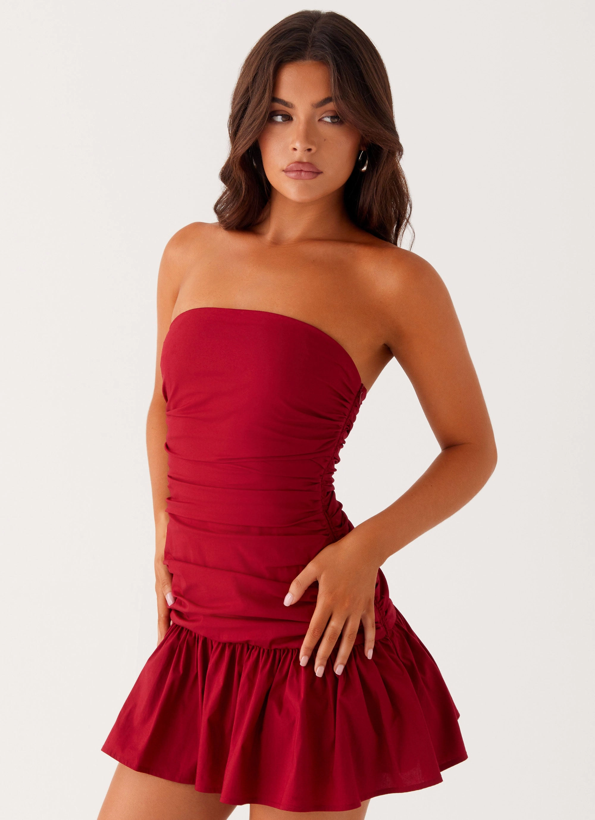 Carmel Mini Dress - Merlot Fitted Cut Split hem