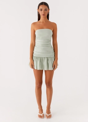 Velvet Finish Carmel Mini Dress - Sage