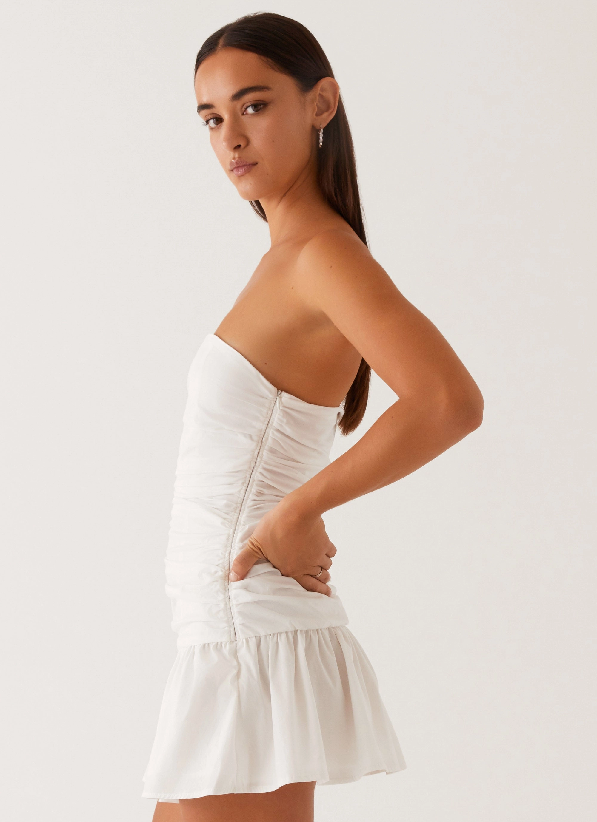 Twist Front Carmel Mini Dress - White