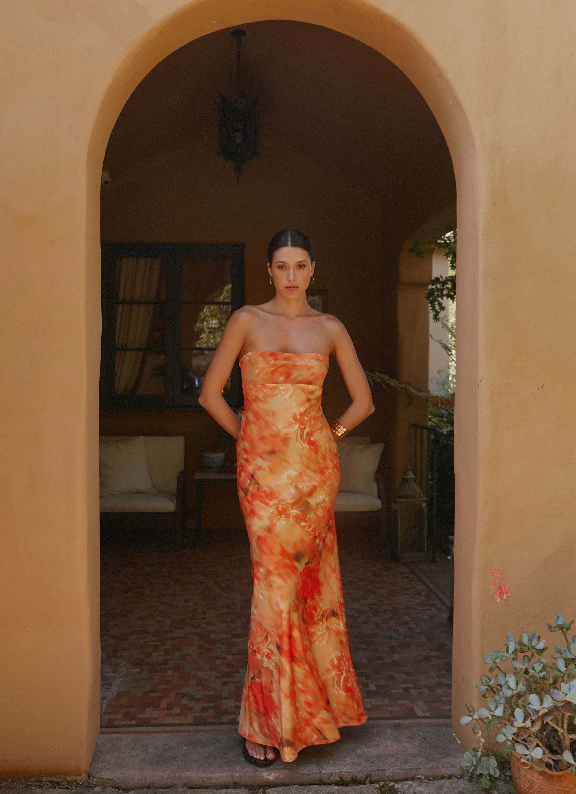 Work Chic Carmen Maxi Dress - Sunset Floral