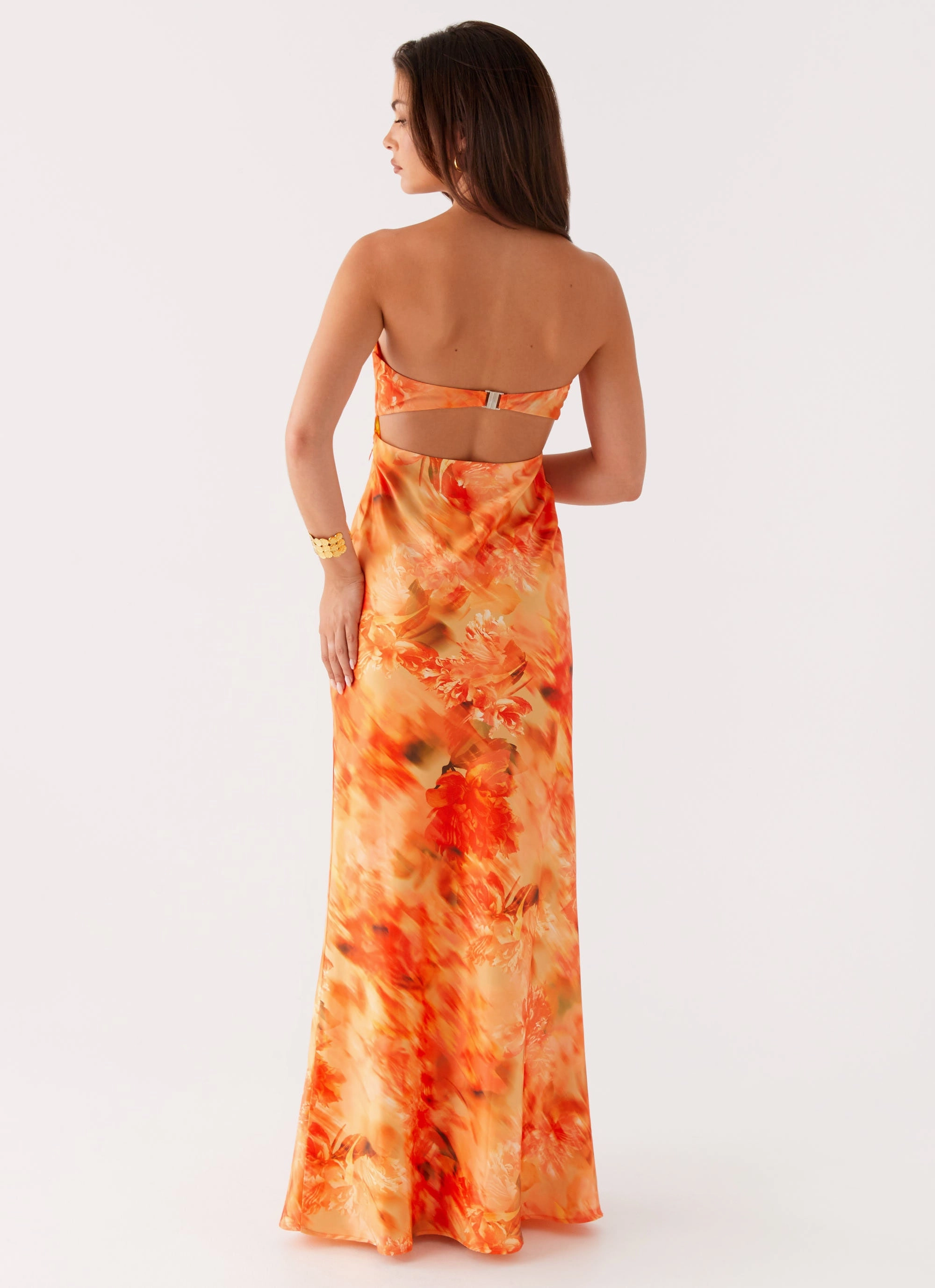 All Purpose Silky texture Carmen Maxi Dress - Sunset Floral