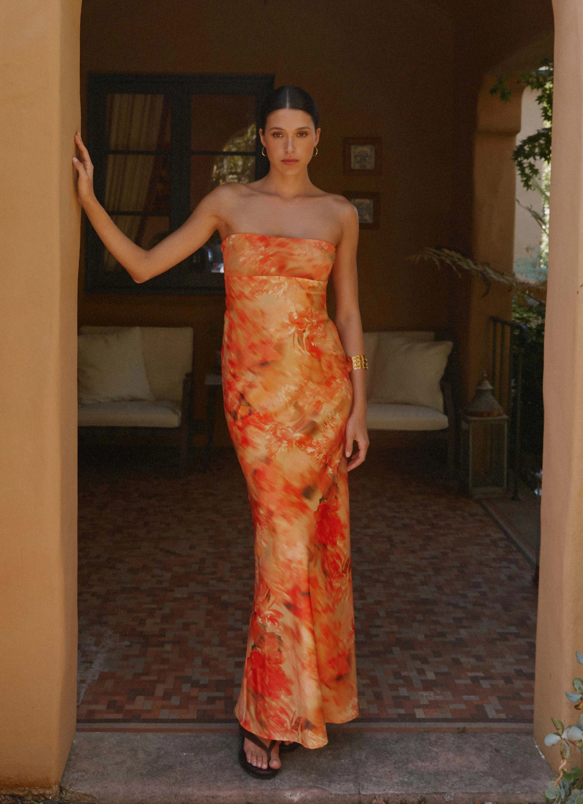 Carmen Maxi Dress - Sunset Floral Modern Silhouette