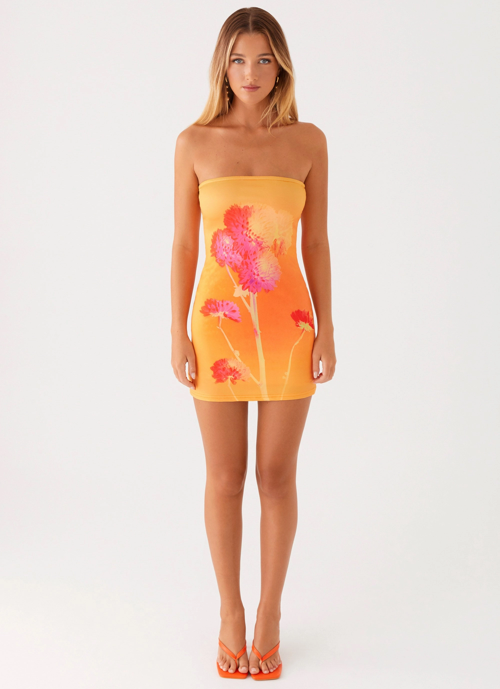 Chic casual Caroline Mini Dress - Orange Floral