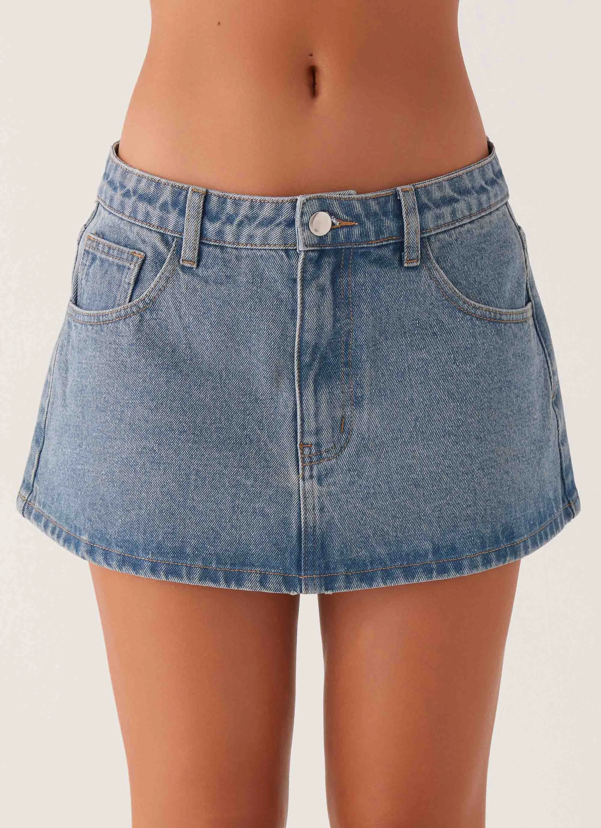 Spring Must Have Tailored Cut Carrie Denim Mini Skirt - Washed Indigo