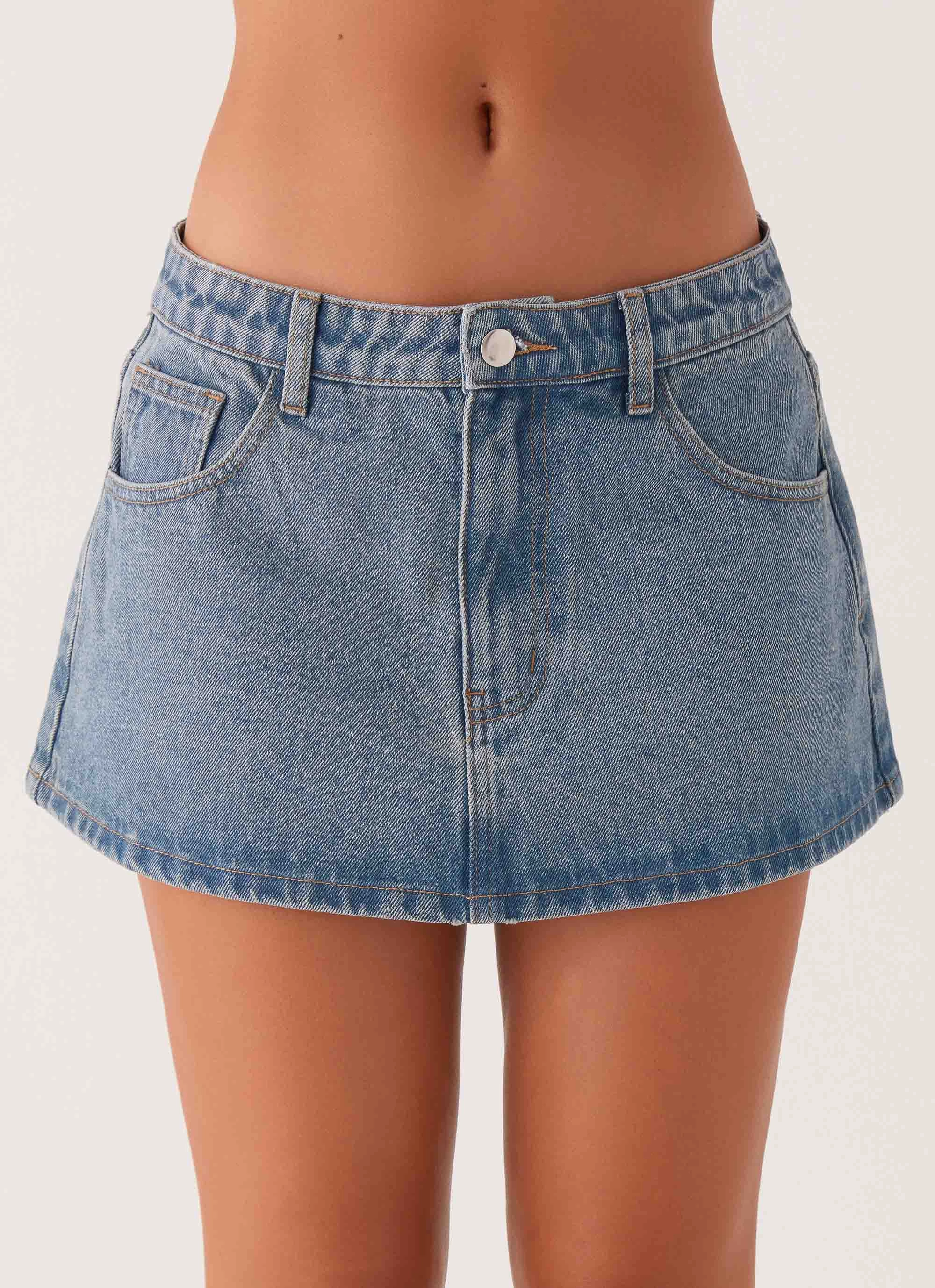 Soft Vibe Carrie Denim Mini Skirt - Washed Indigo