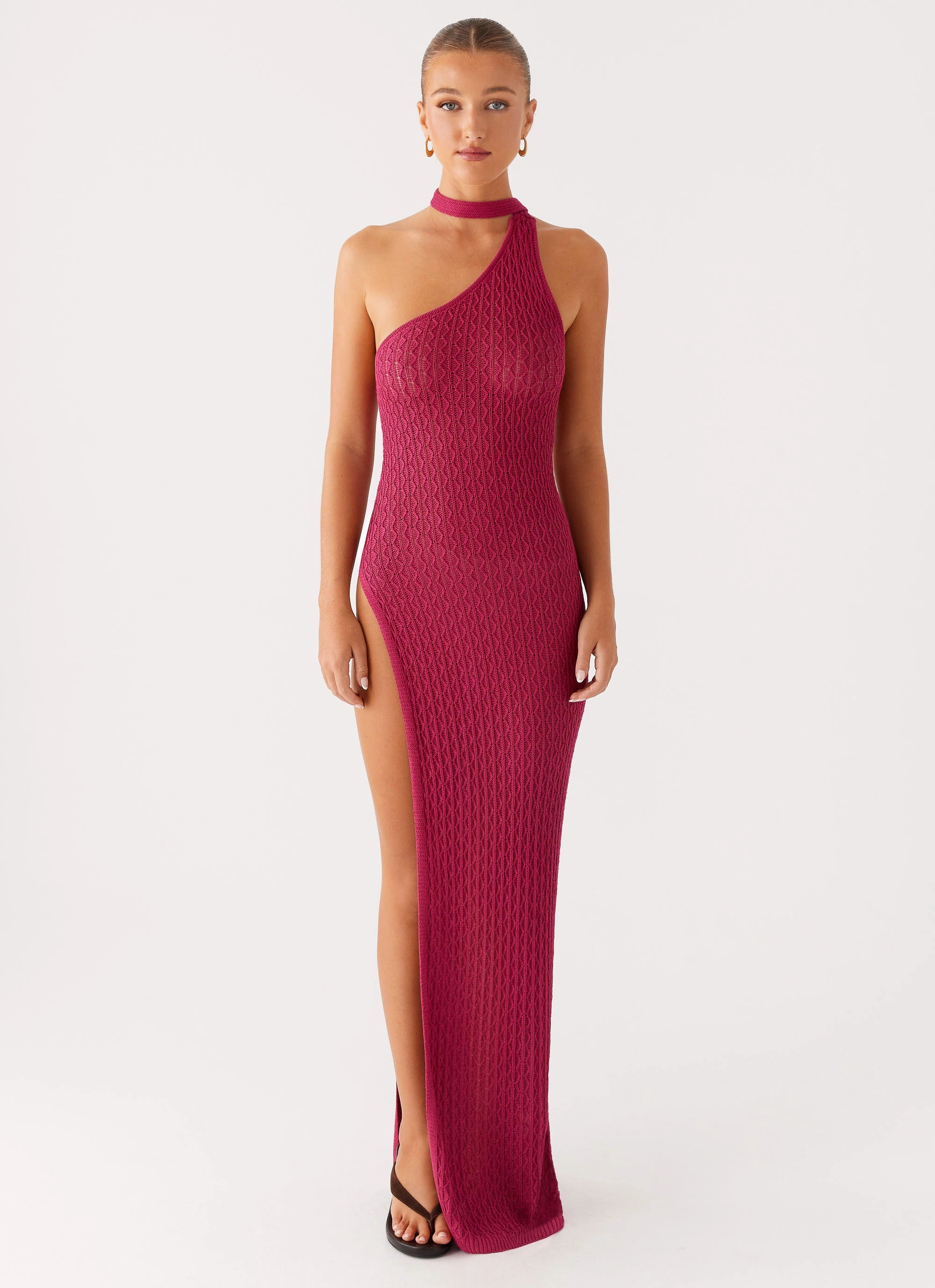Carryn Knit Maxi Dress - Hot Pink Classic Line Smooth Layering