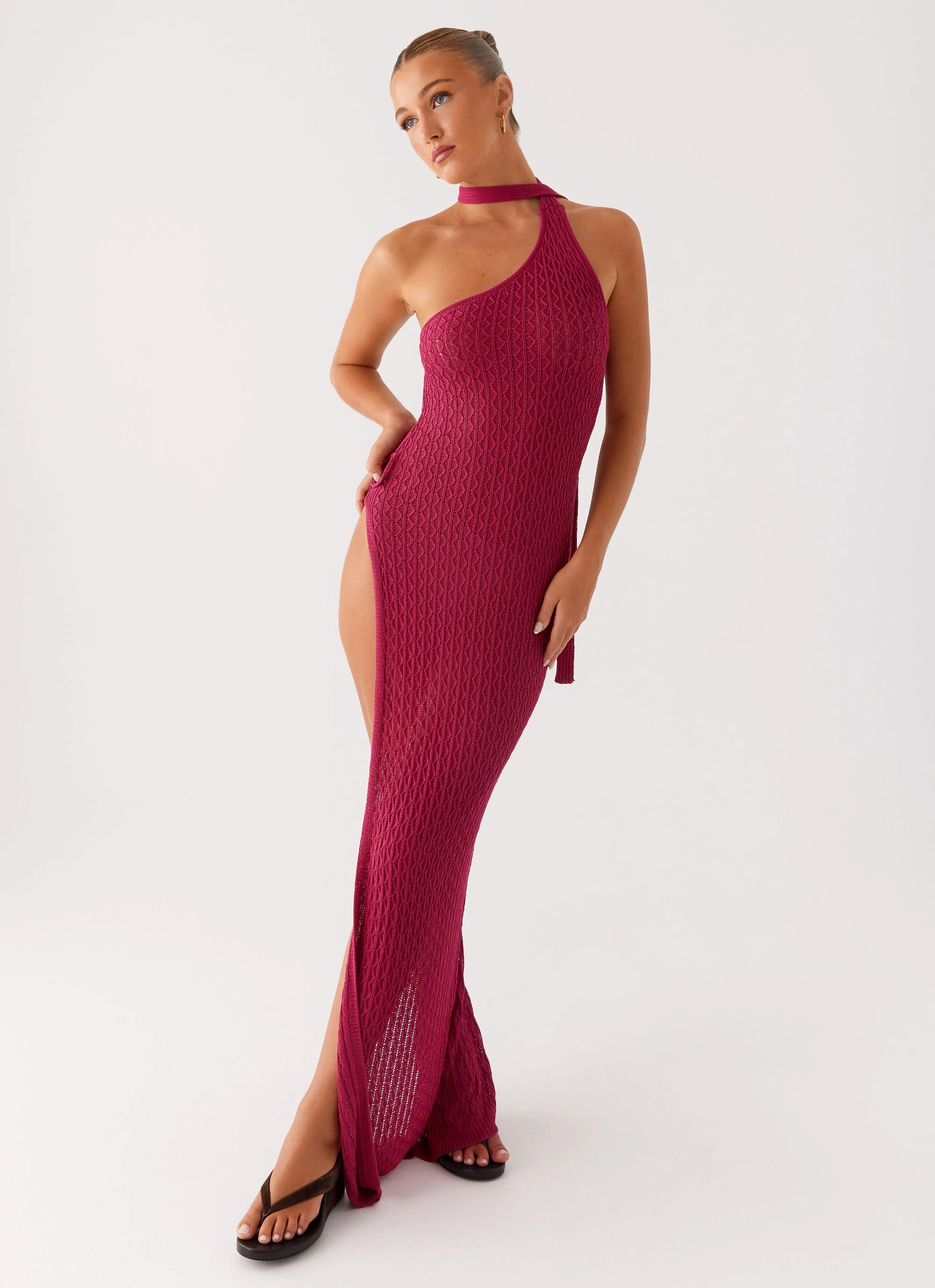 Climate-Adaptive Low Key Carryn Knit Maxi Dress - Hot Pink