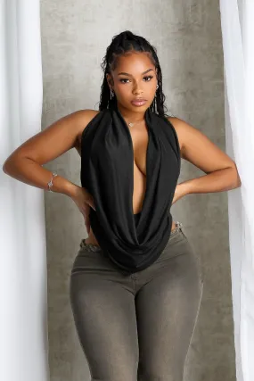 Cascading Mesh Cowl Neck Tie Top TaglessCollars