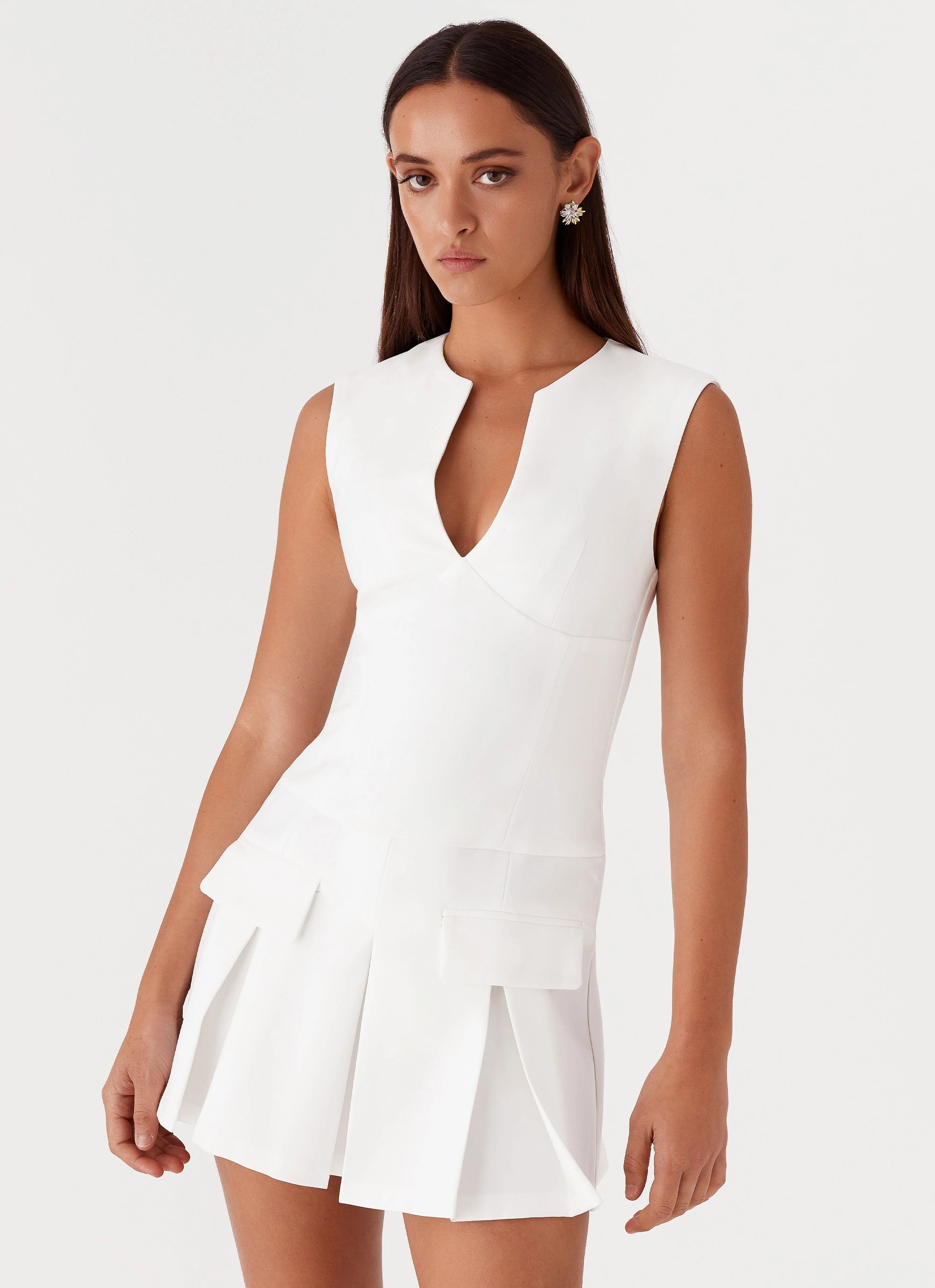 Flexible Knit Ankle length Cassia Mini Dress - White
