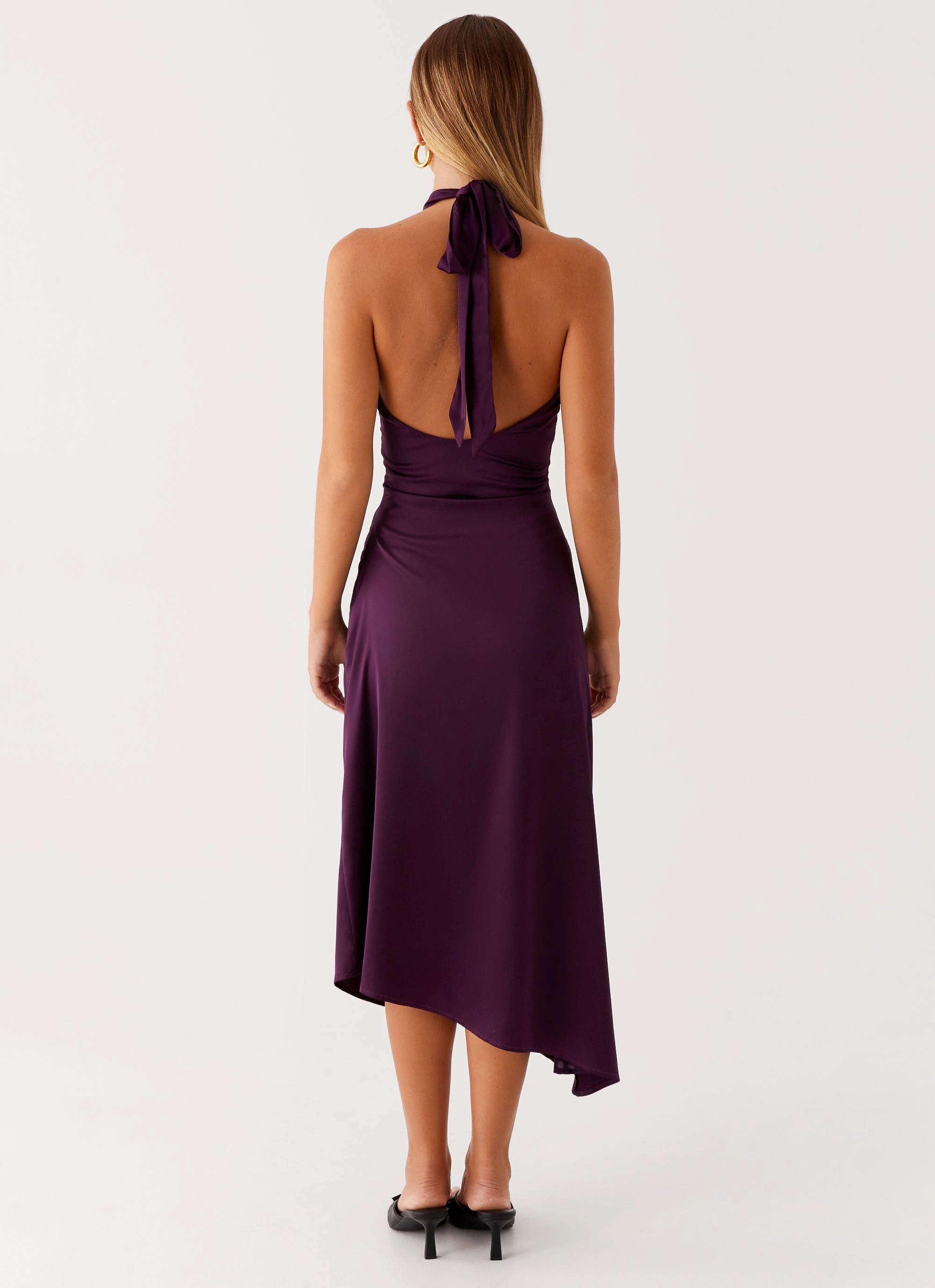 Tonal-Stitching Casta Halterneck Midi Dress - Plum