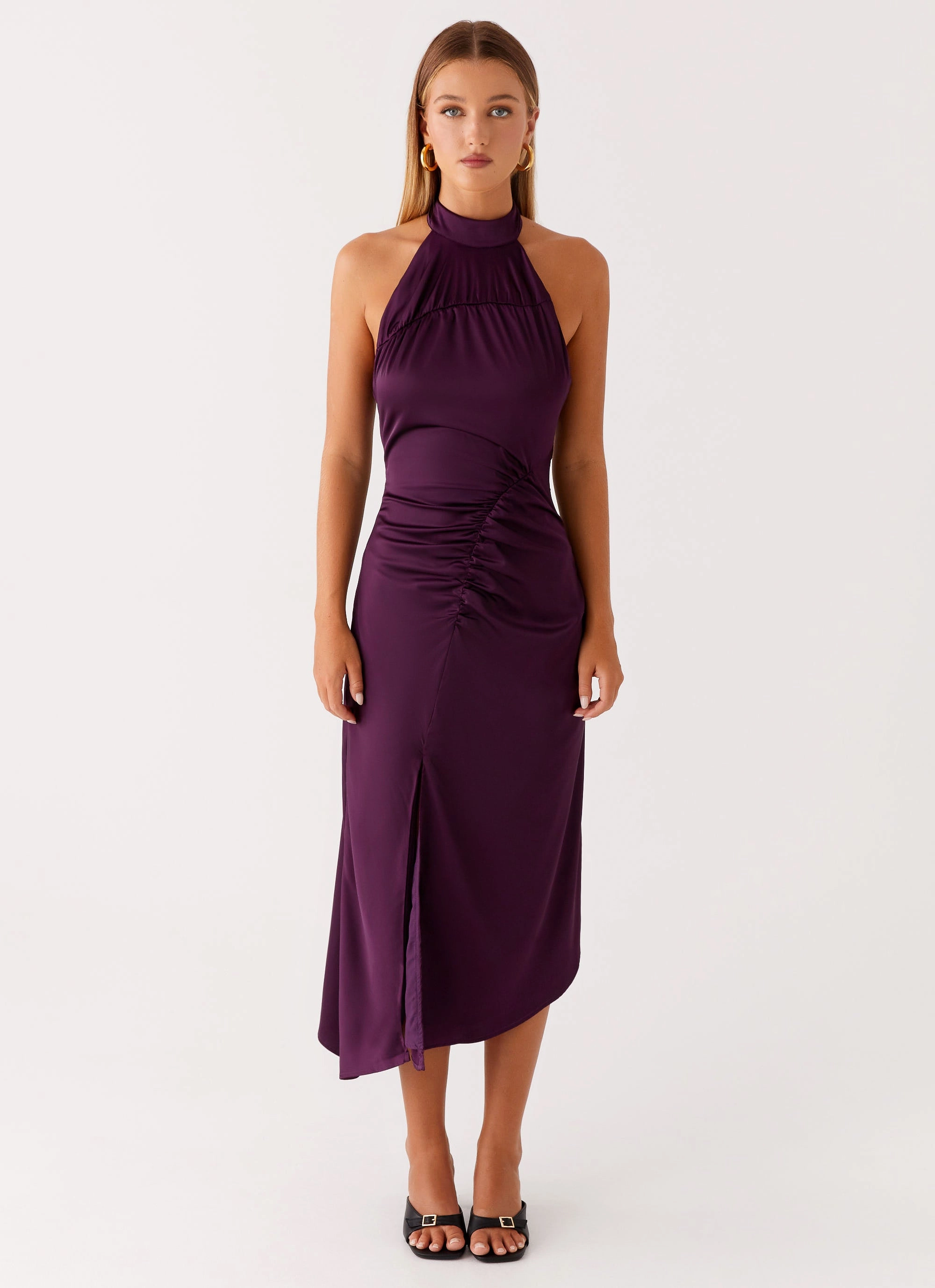 Day Fit Vintage Vibe Casta Halterneck Midi Dress - Plum