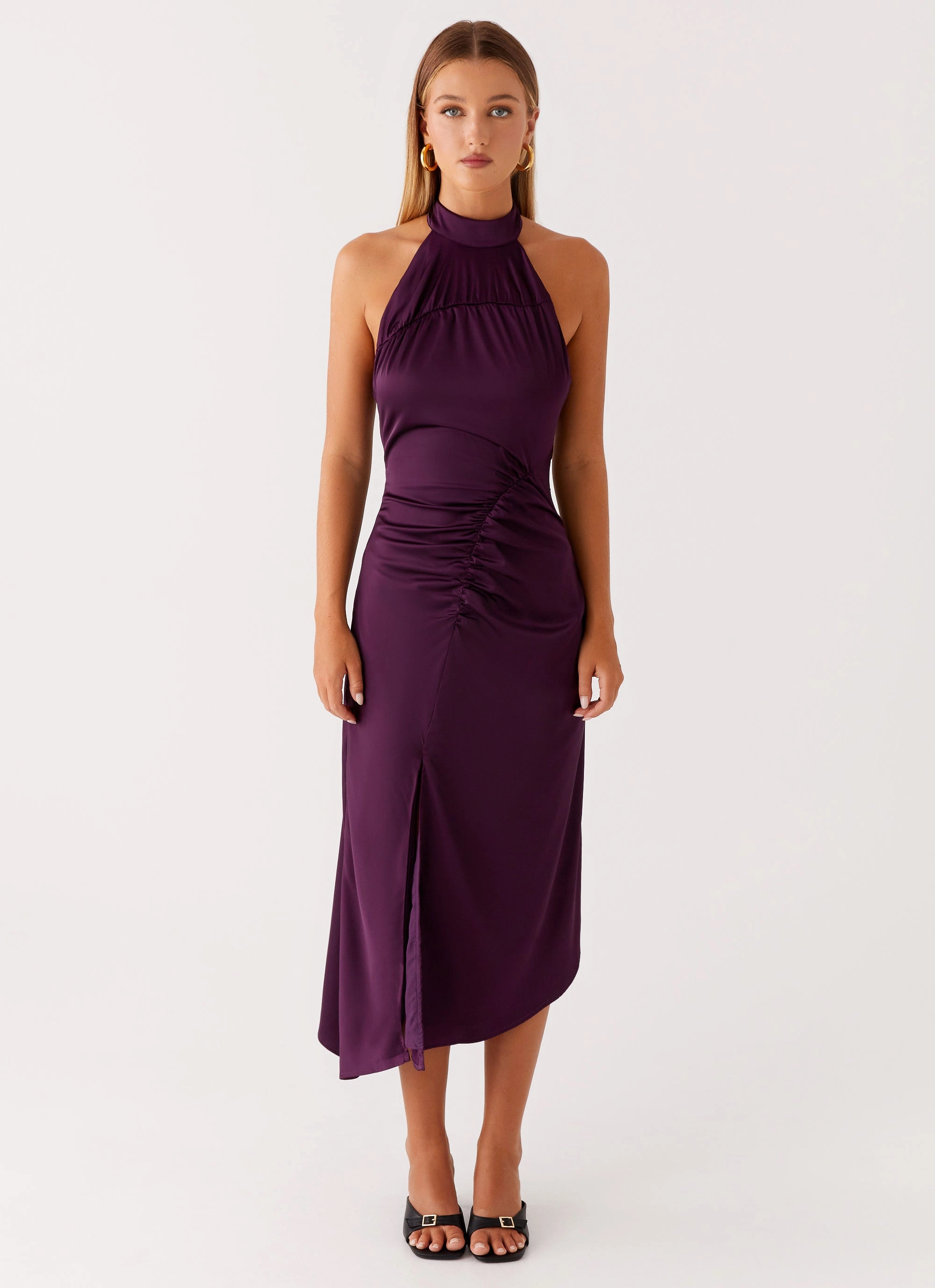 Modern Cut Casta Halterneck Midi Dress - Plum