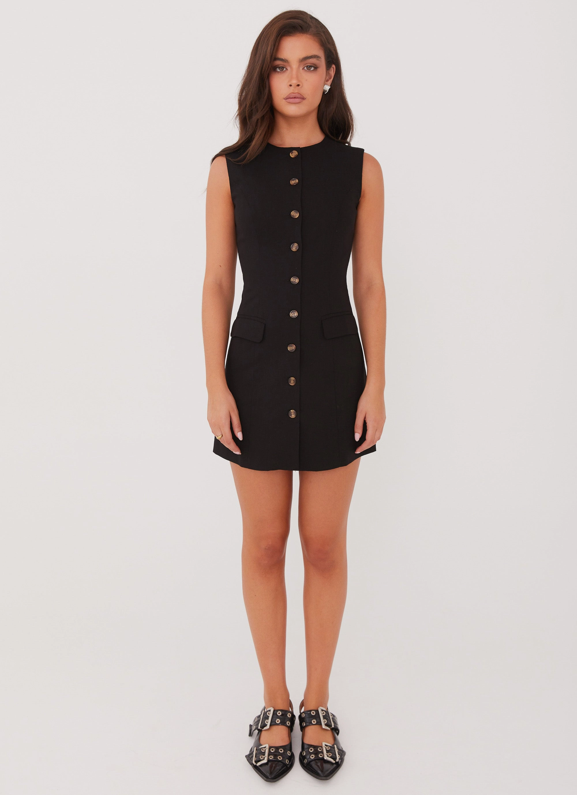 Castello Fiore Linen Mini Dress - Black Classic Comfort