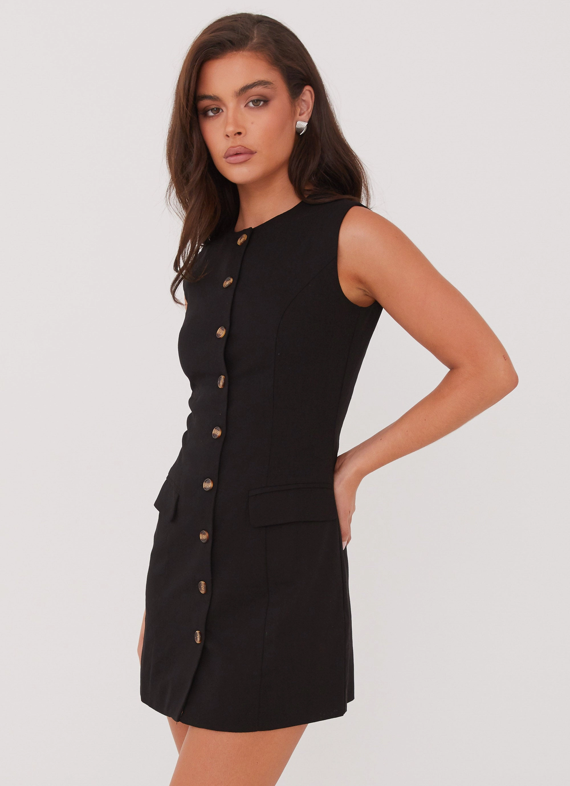Modern Edge Castello Fiore Linen Mini Dress - Black