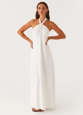 Golden Child Linen Maxi Dress - White Refined Feel Balloon-Sleeve