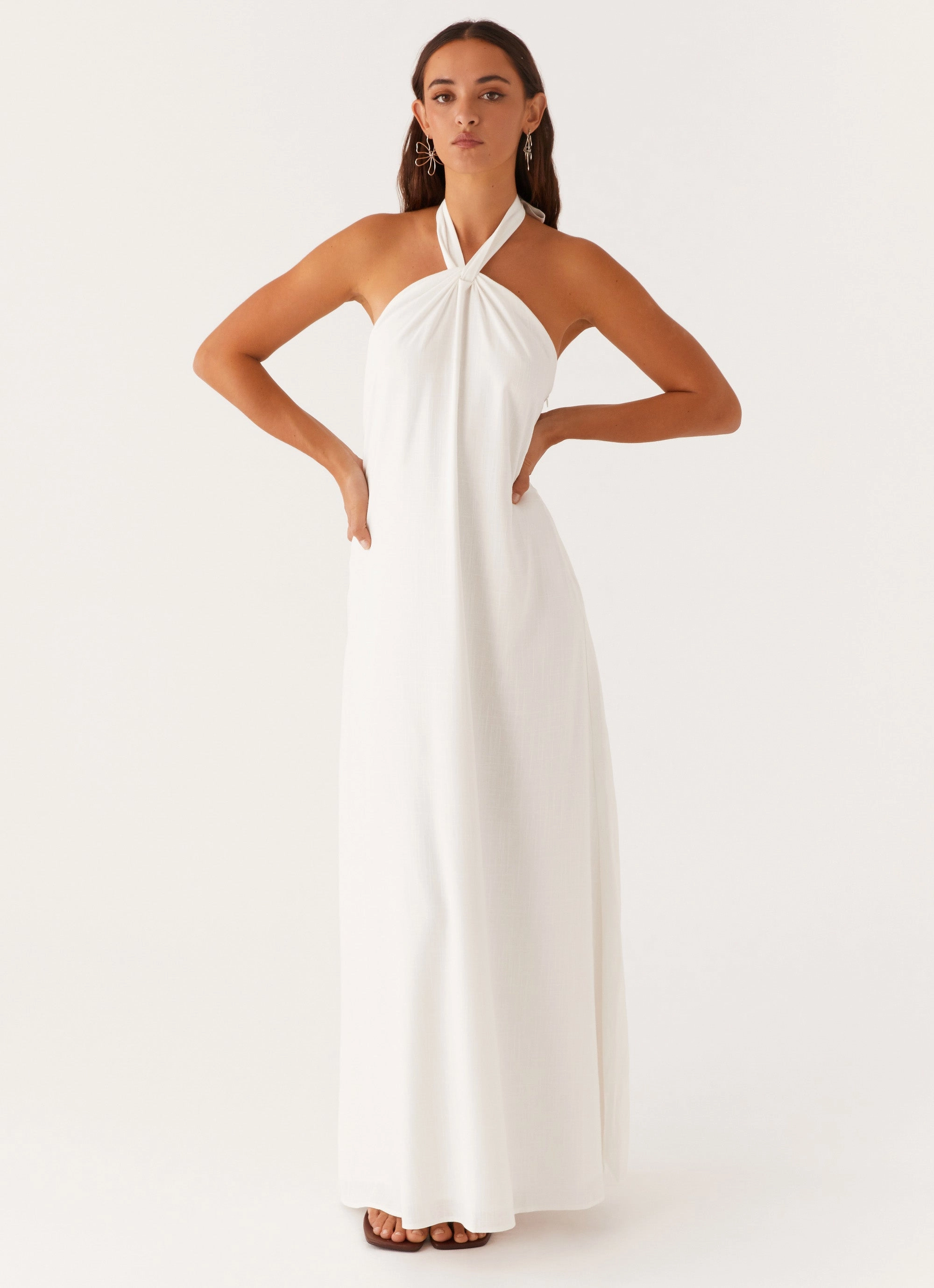 Golden Child Linen Maxi Dress - White Refined Feel Balloon-Sleeve