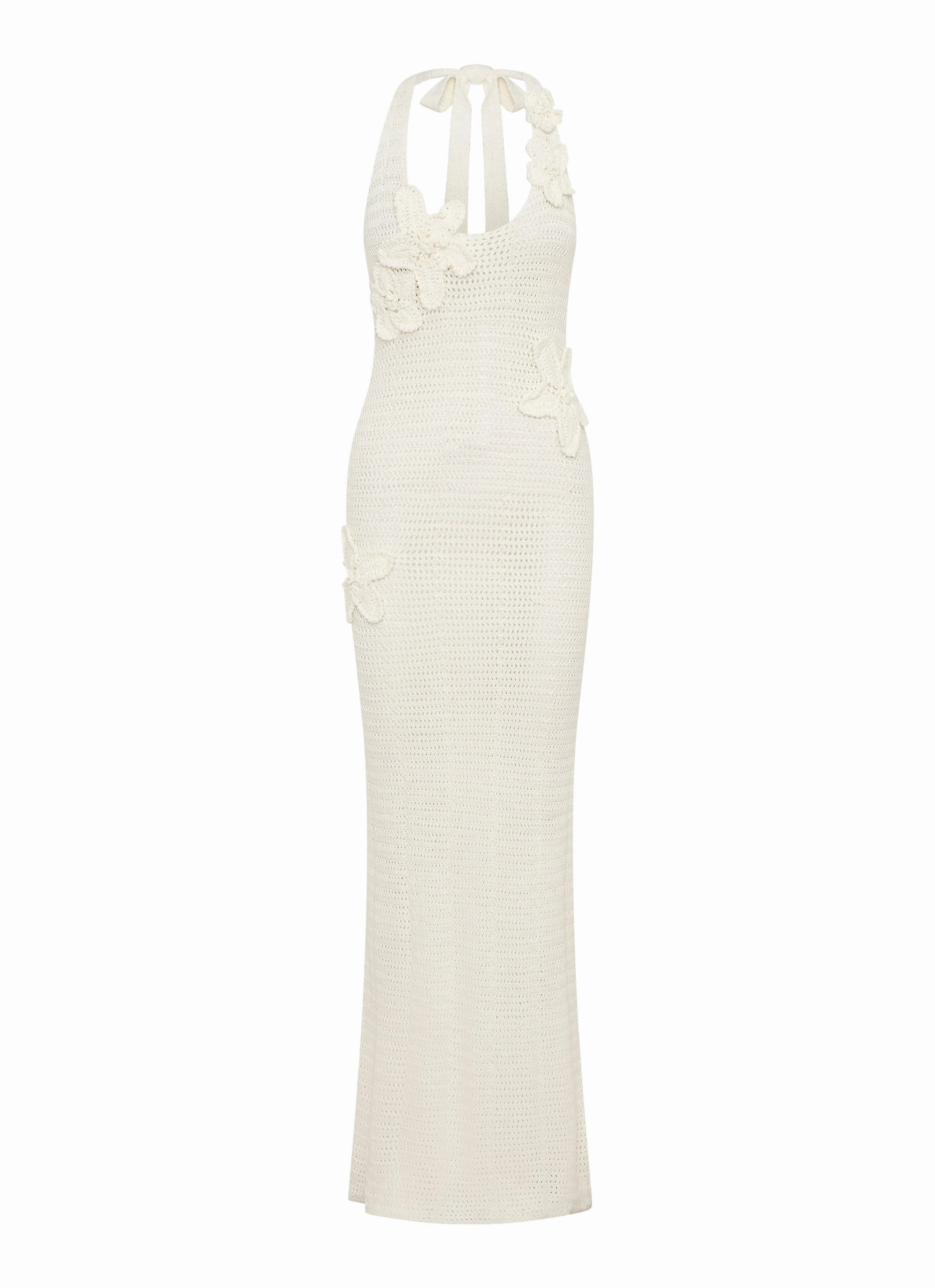 Novalee Flower Crochet Maxi Dress - Ivory Quiet Luxury Velvet-Sleeve