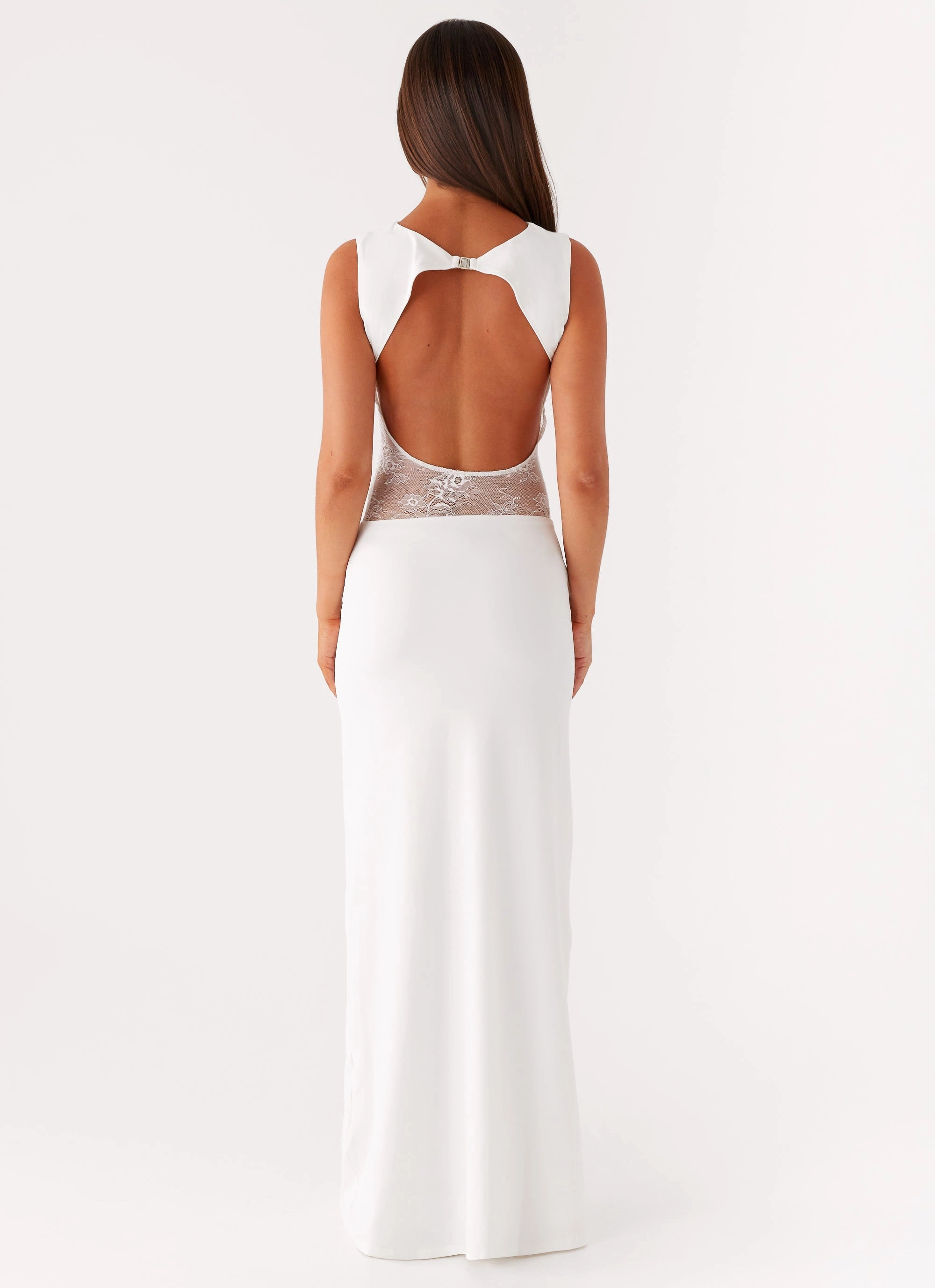 Hidden-Pocket Medina Lace Maxi Dress - White