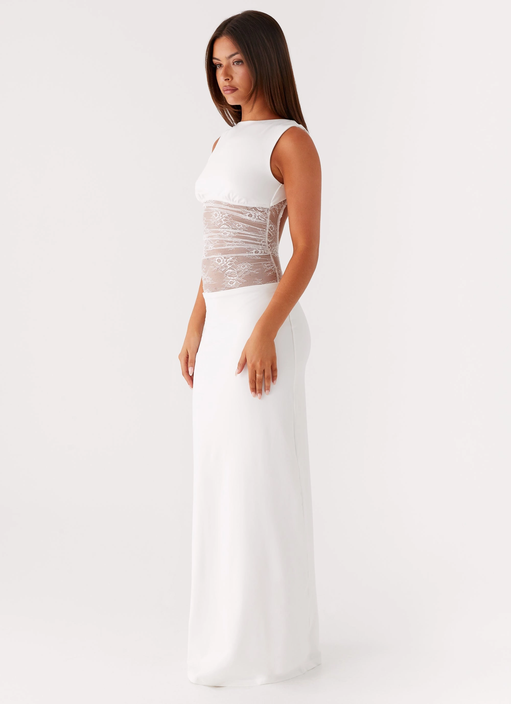 Medina Lace Maxi Dress - White Slim Silhouette