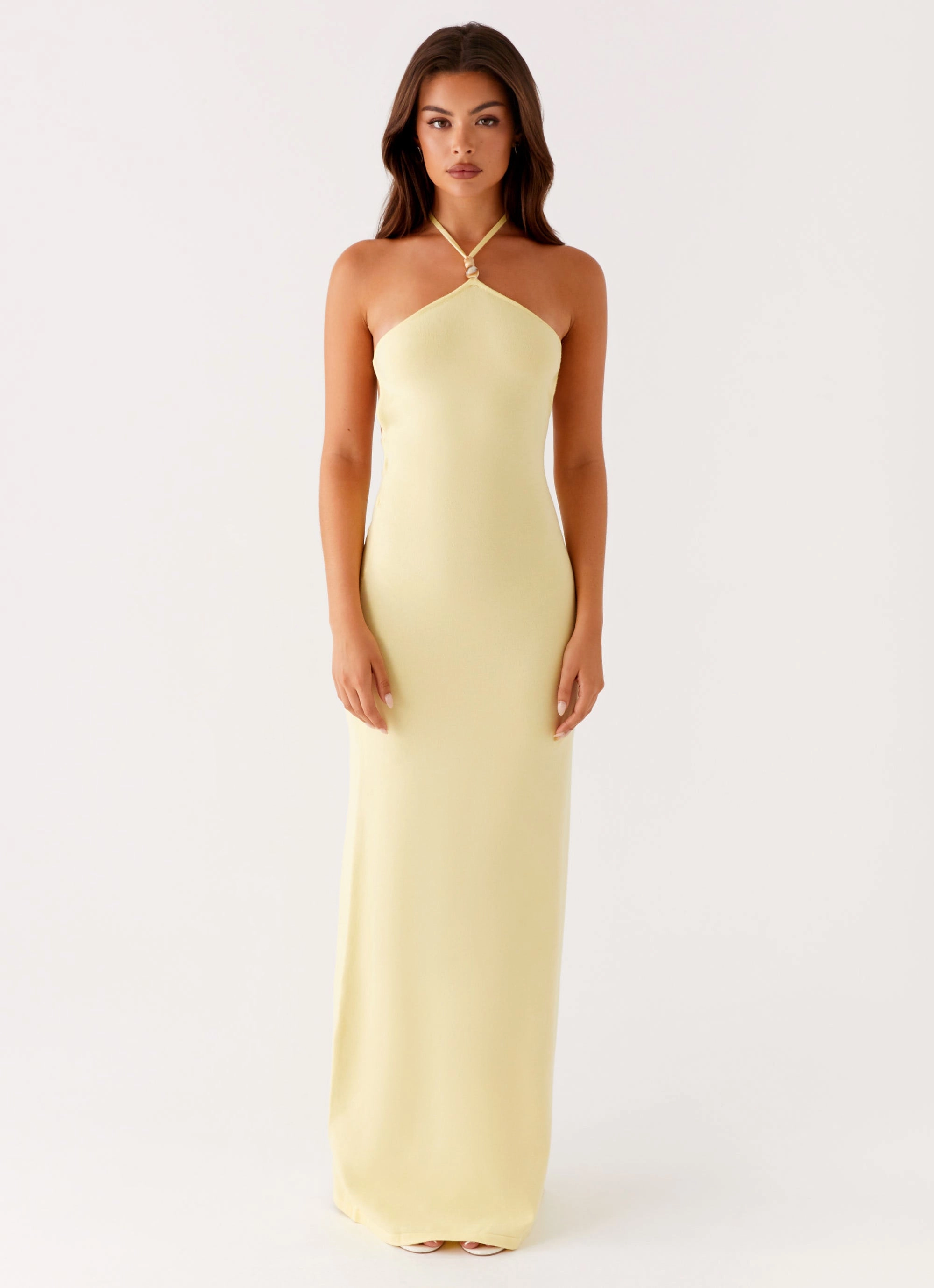 Boat-Neck High Waist Elisha Knit Maxi Dress - Yellow