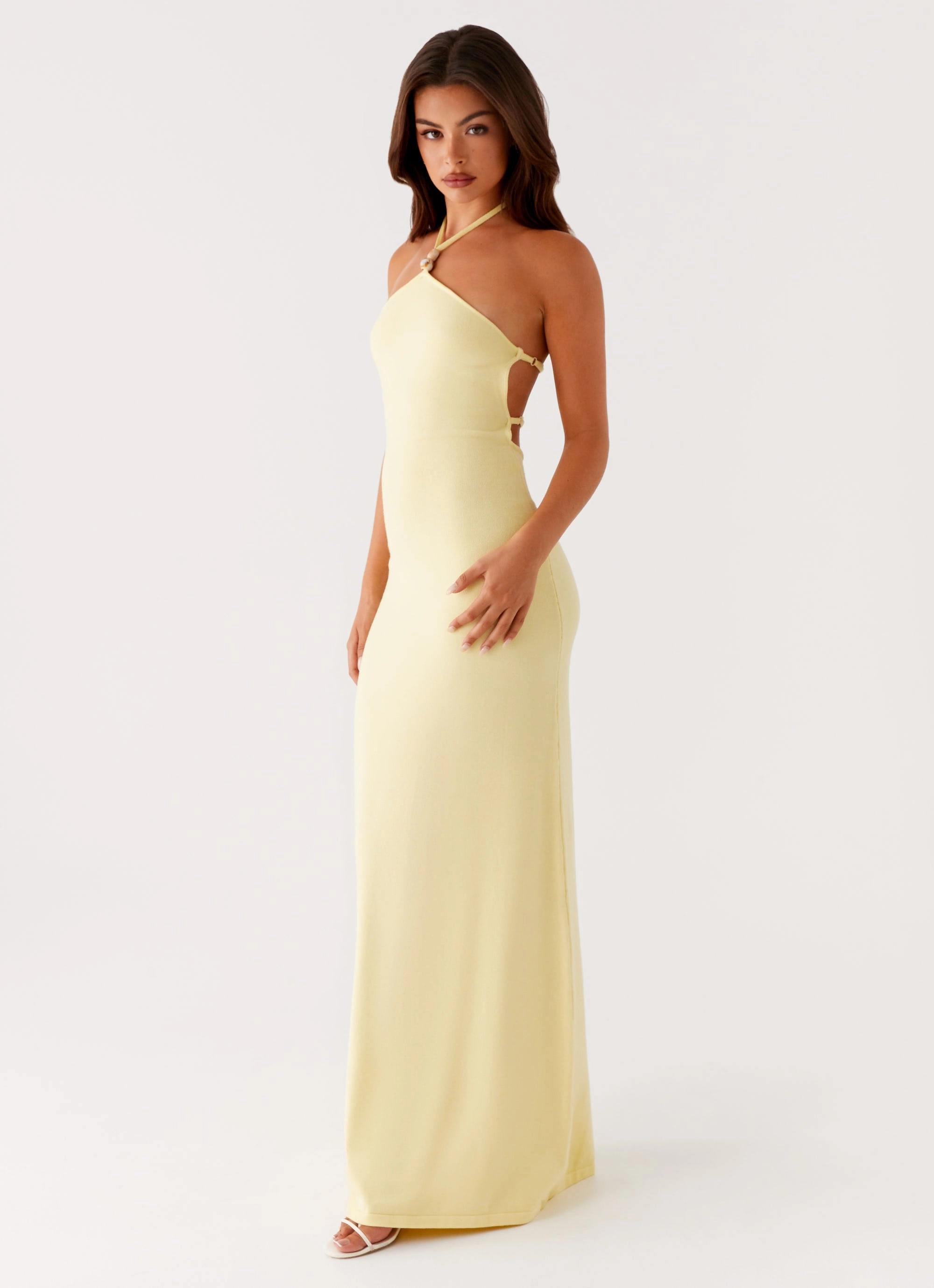 Shiny-Lining Chilly Day Wear Elisha Knit Maxi Dress - Yellow