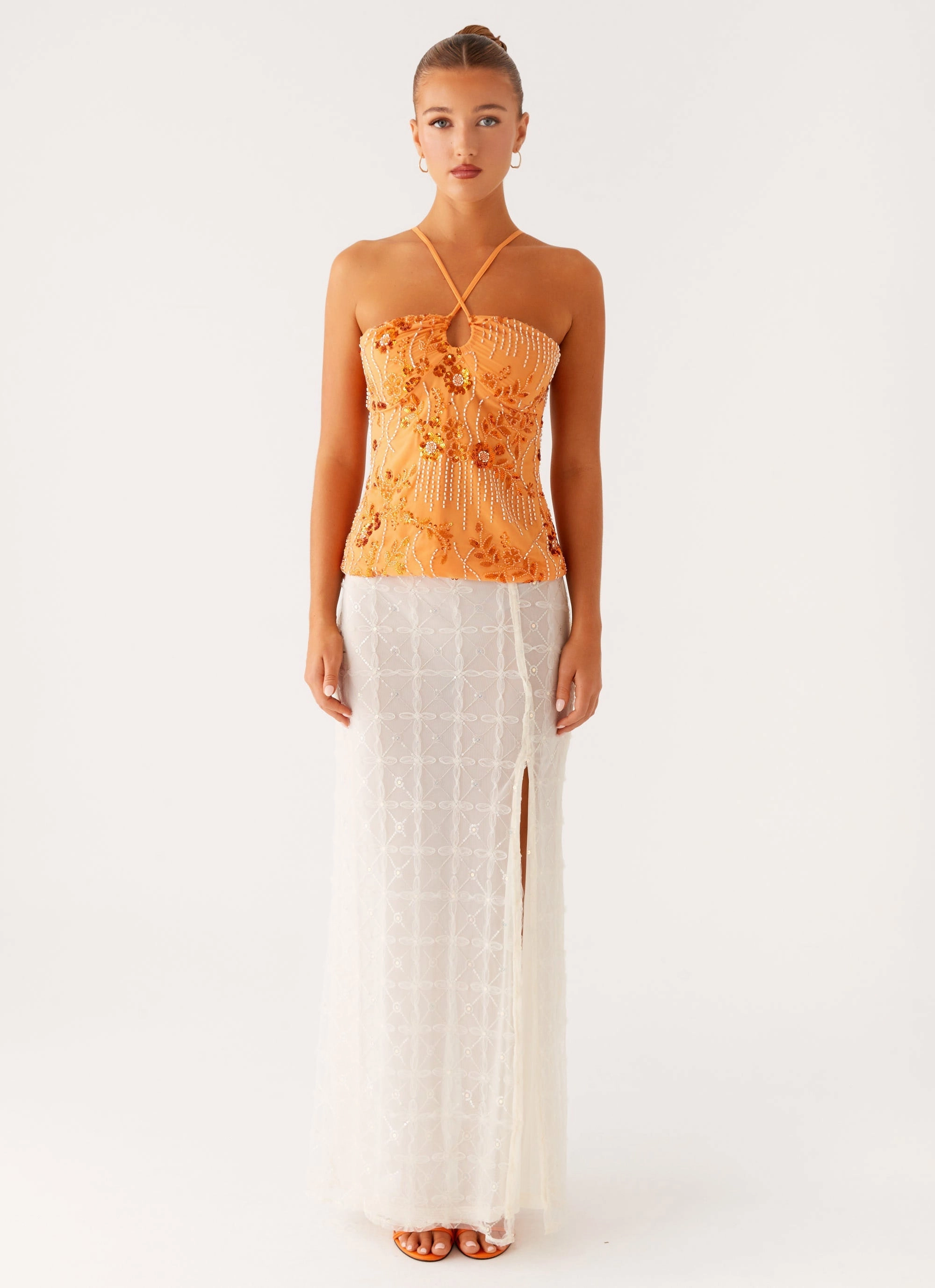 Wrinkle resistant fabric BreathableFabric Catalina Sequin Top - Orange