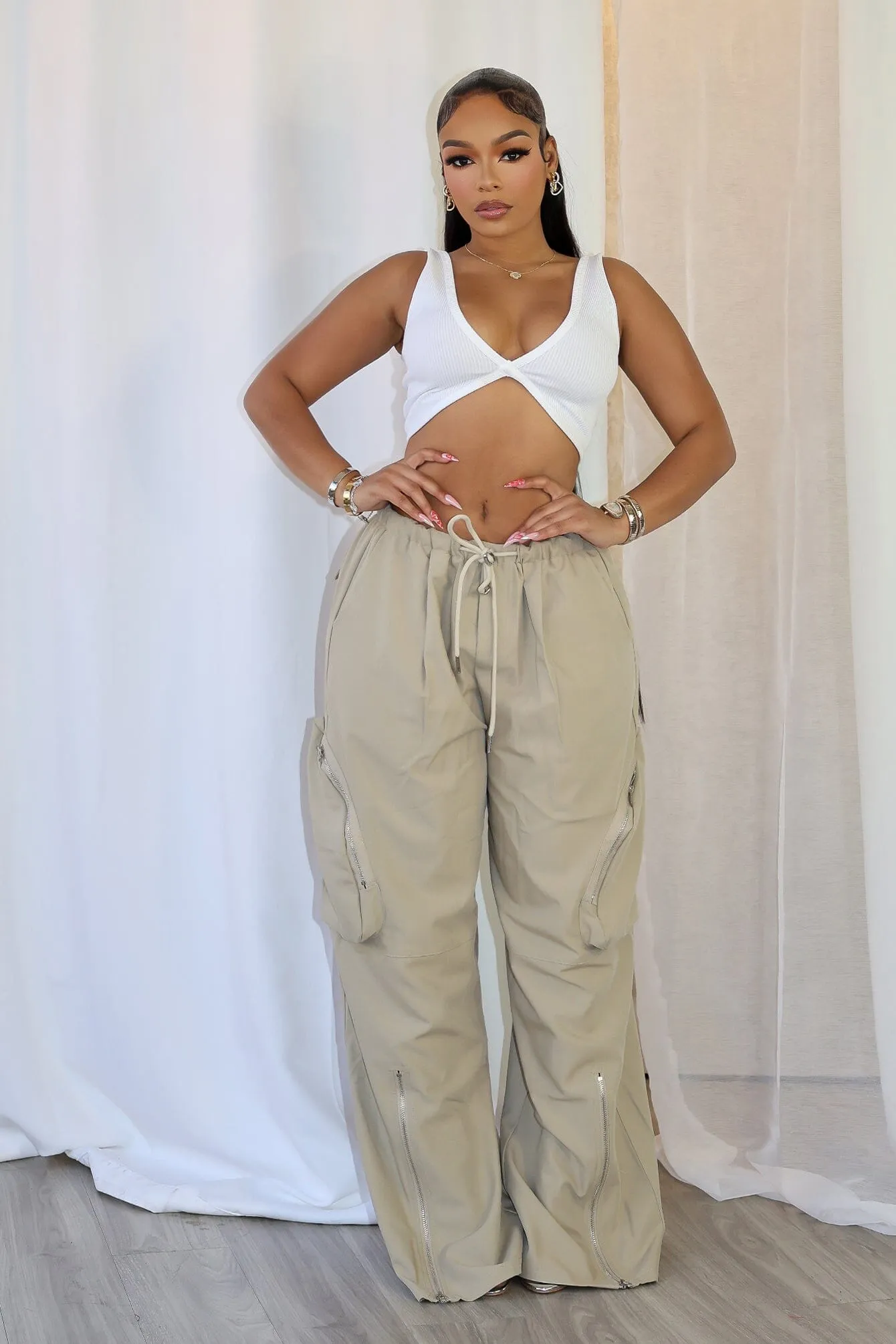 Cecelia Zip Detail Baggy Cargo Pants Travel Essential