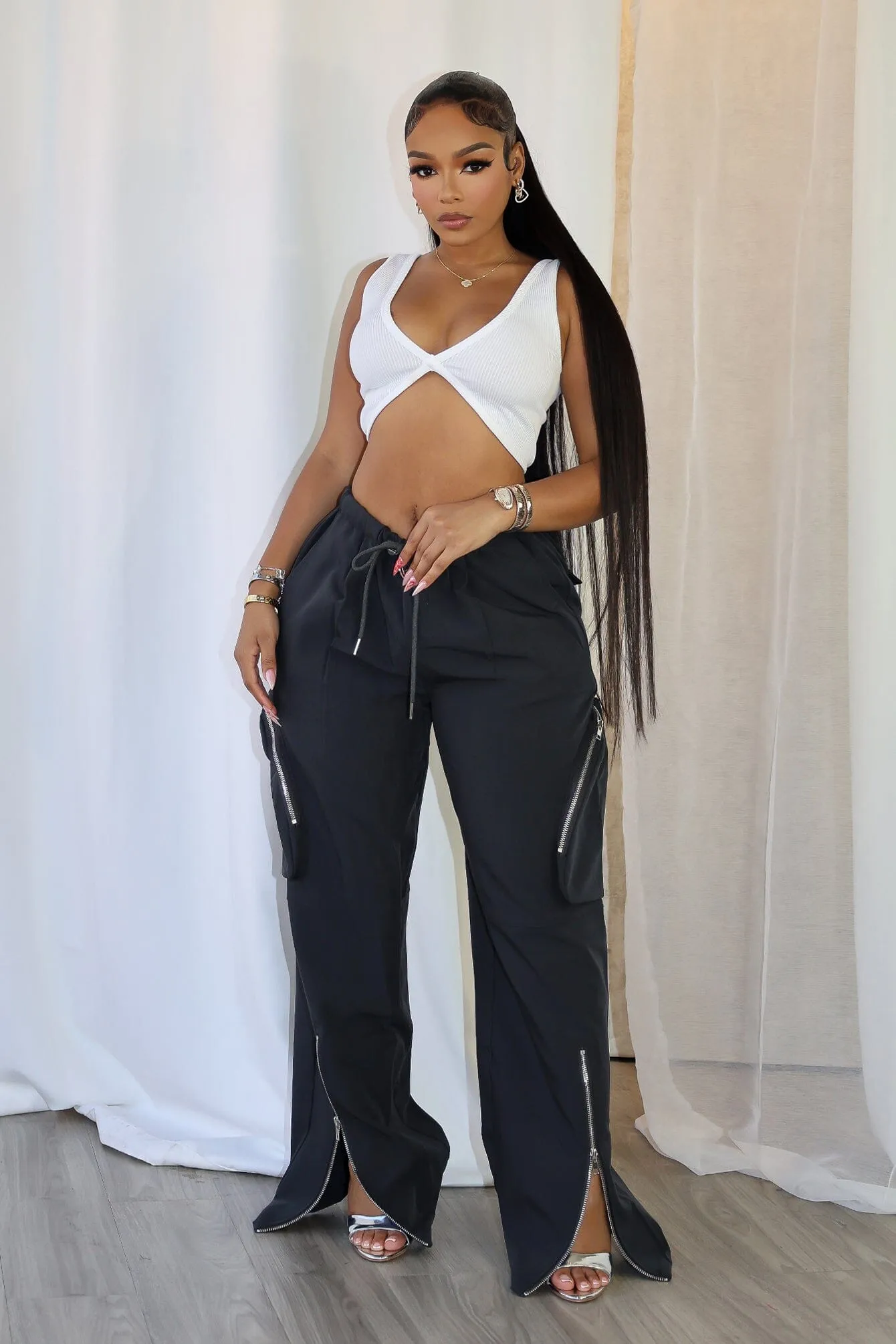 Cecelia Zip Detail Baggy Cargo Pants Chill Wear Quick Drying