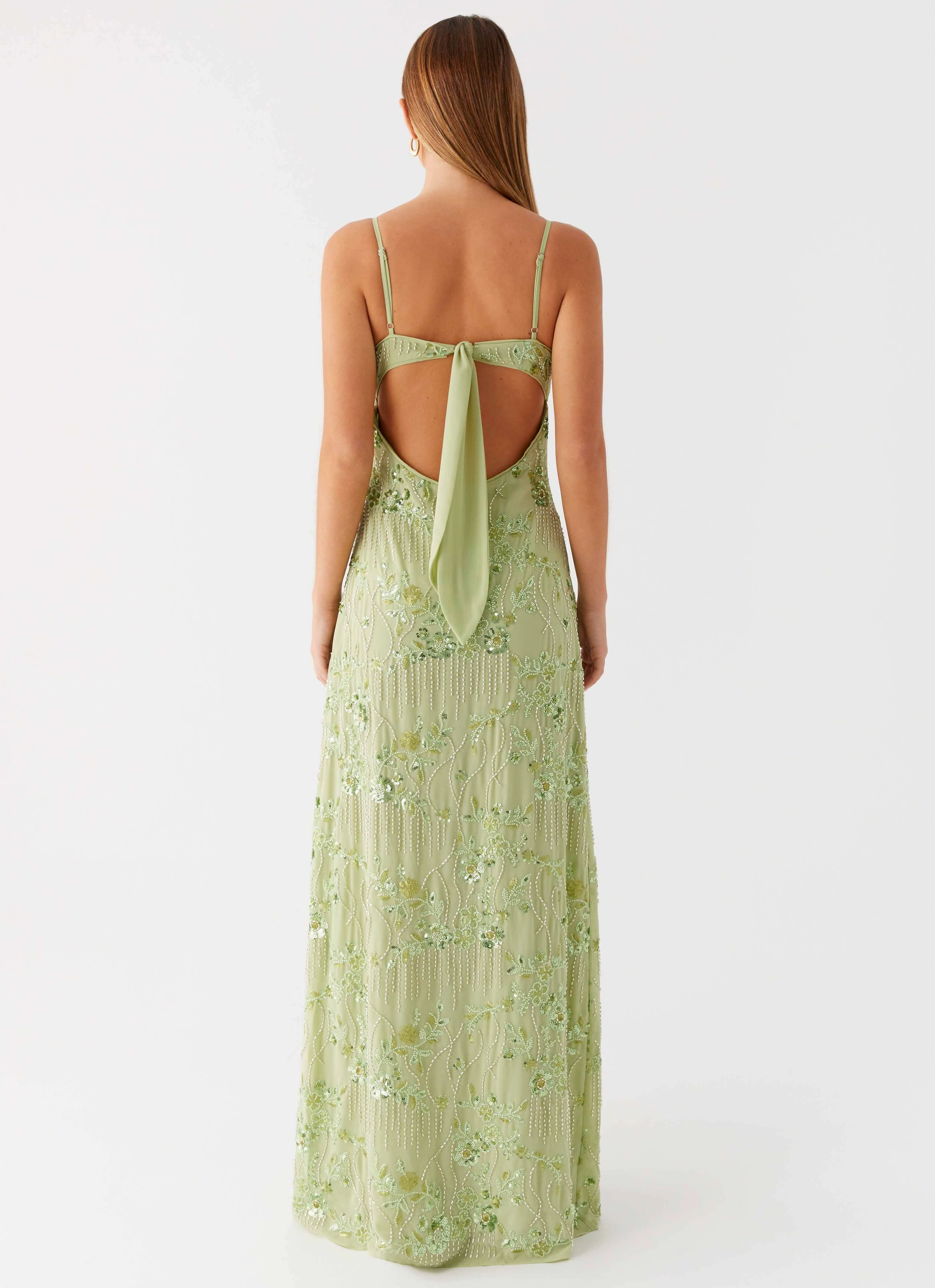 Celandine Beaded Maxi Dress - Lime Nordic Calm foldable