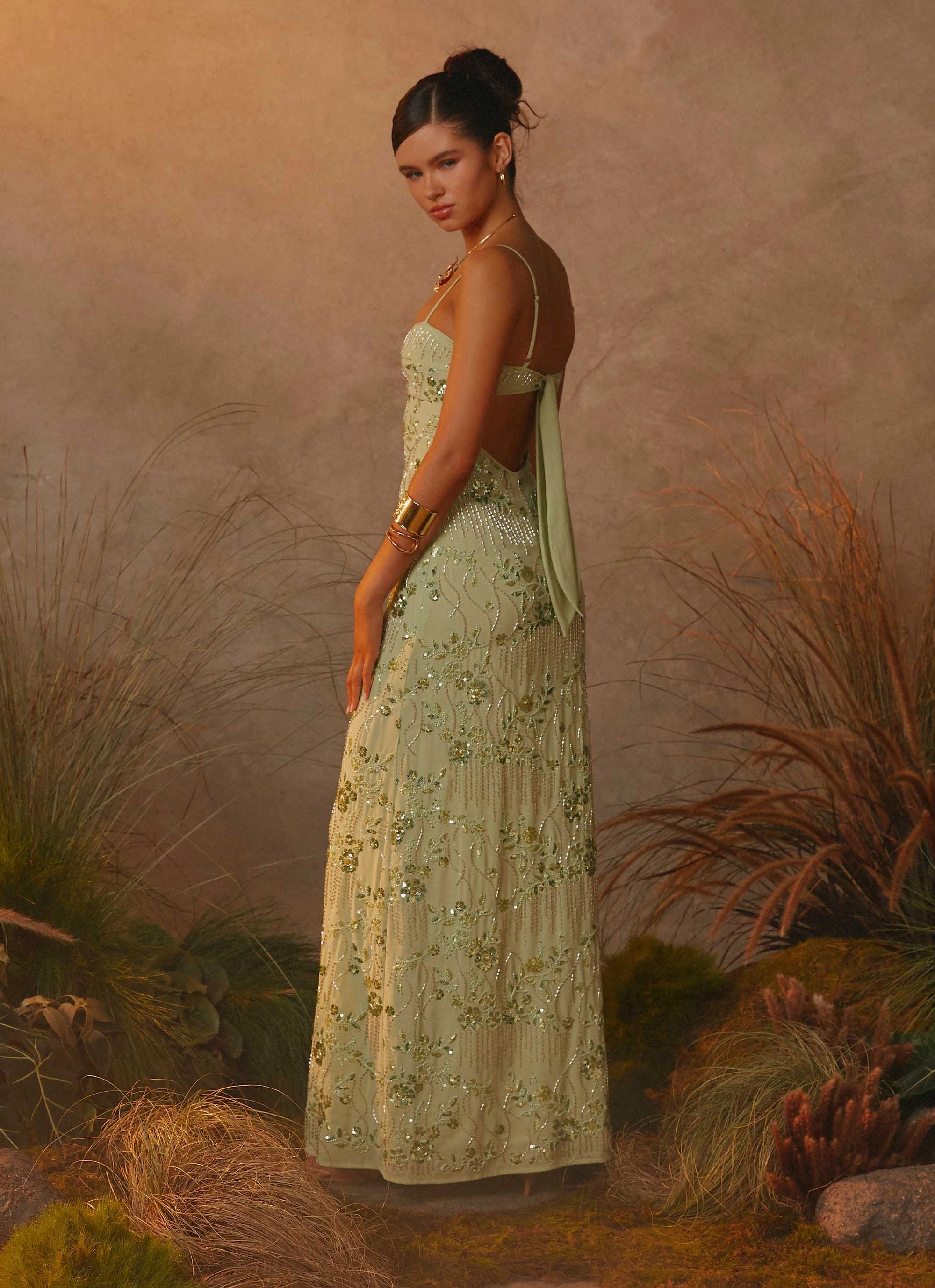 Celandine Beaded Maxi Dress - Lime Mid Season