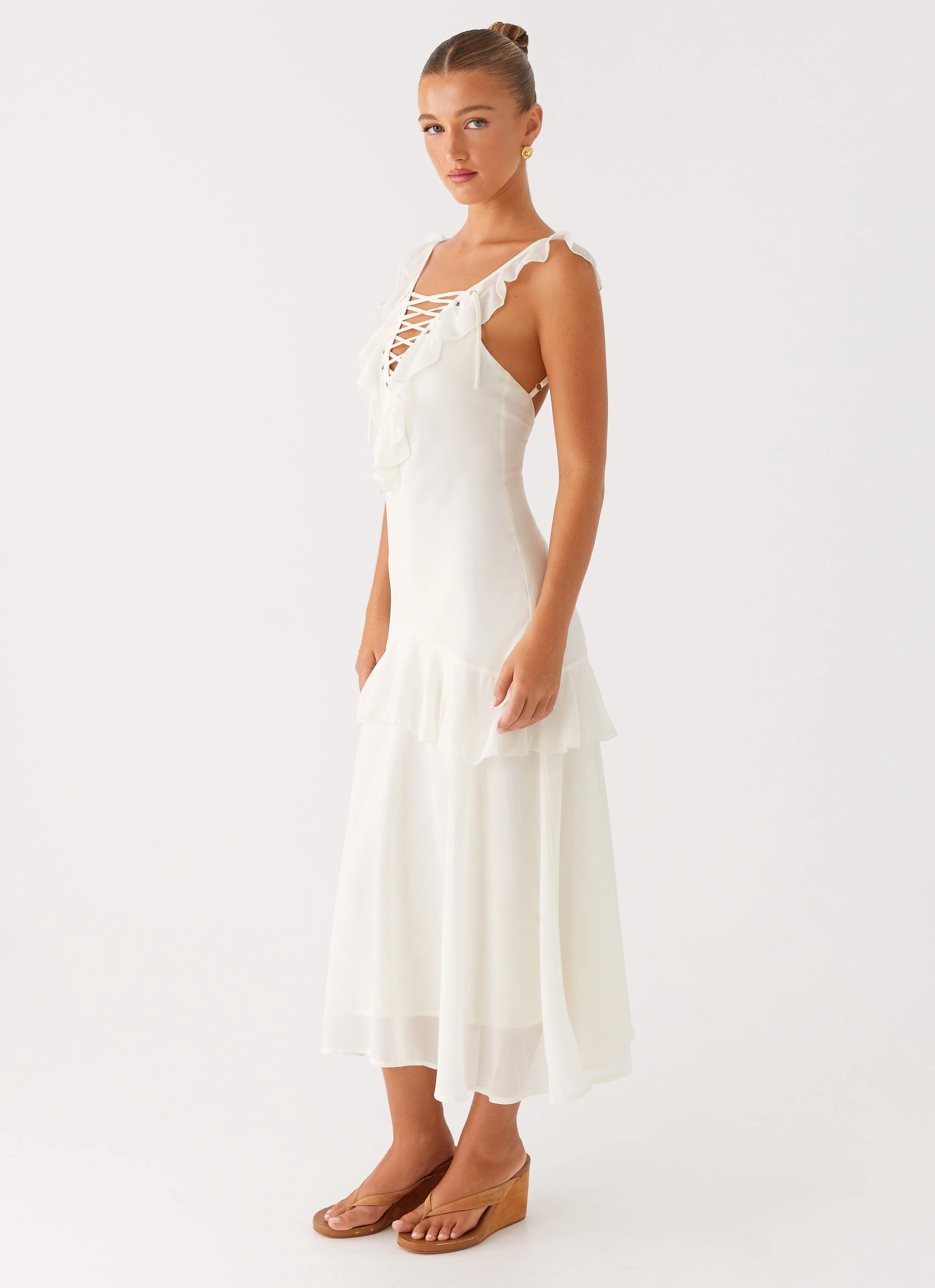 Flower Soft Relax Feel Celie Midi Dress - Ivory