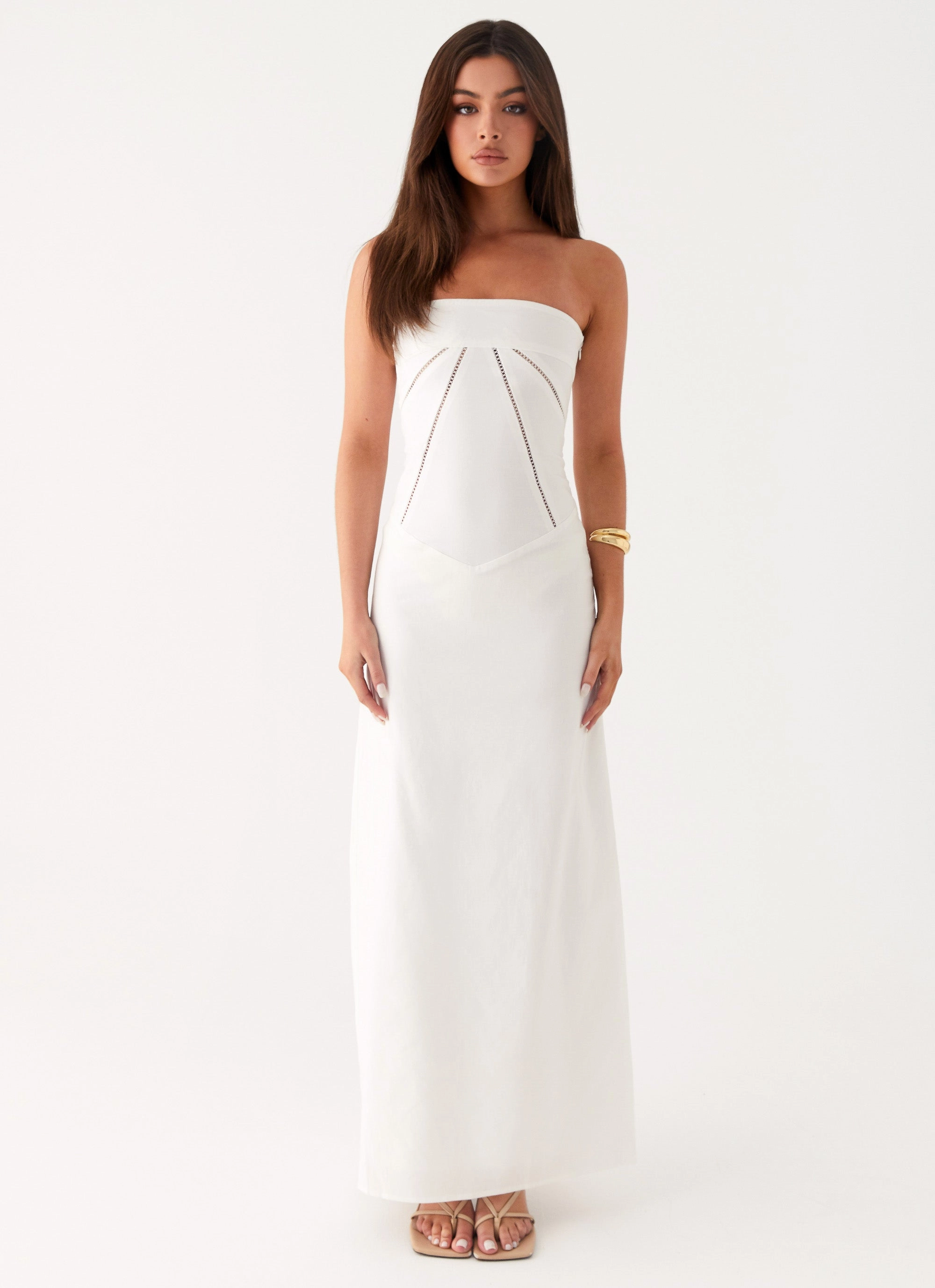 Cerisa Linen Maxi Dress - White Clean Finish