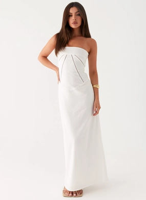 Cerisa Linen Maxi Dress - White Sophisticated Cut