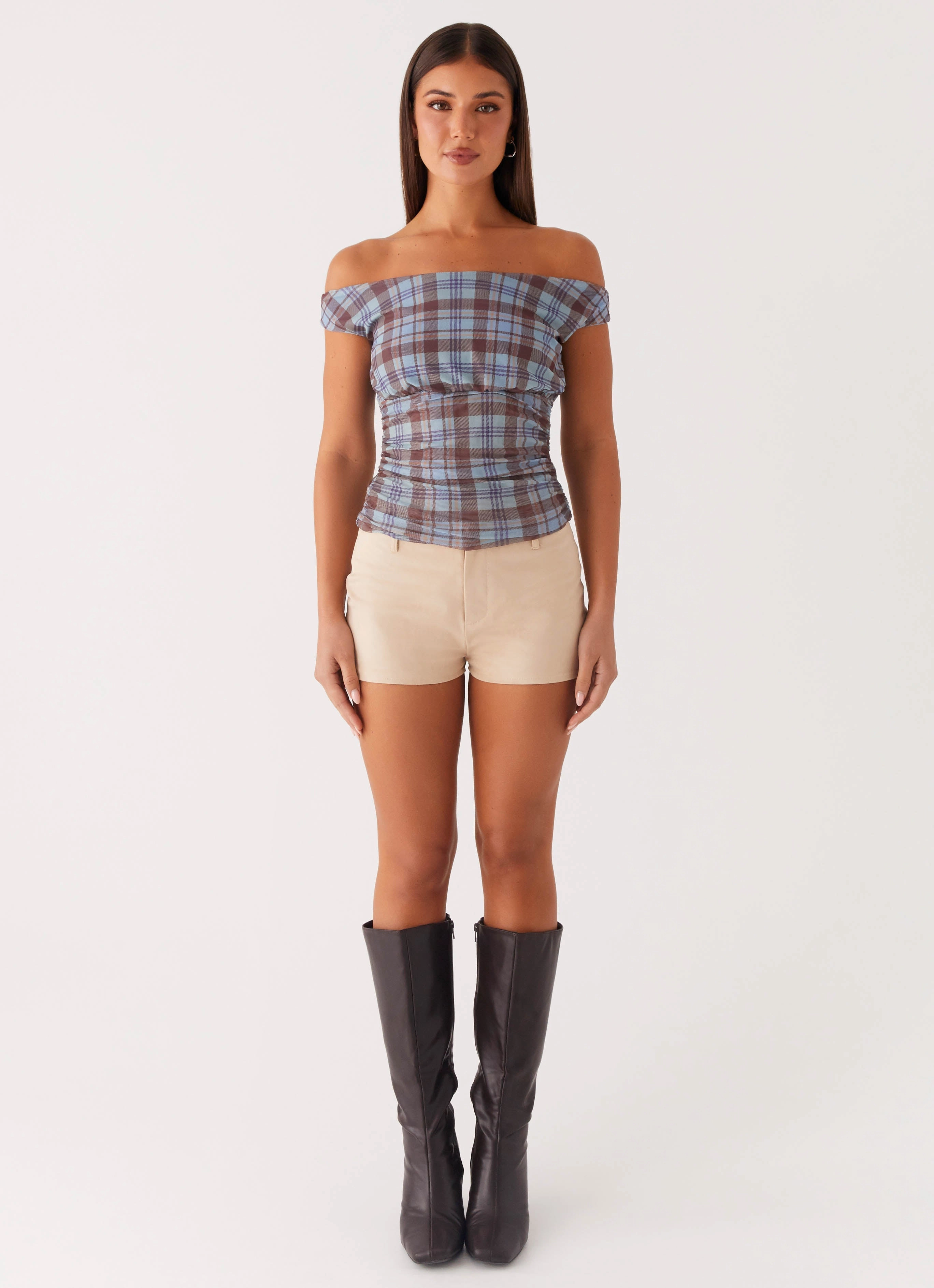 MoistureWicking Material Zahli Off Shoulder Top - Shoreline Check