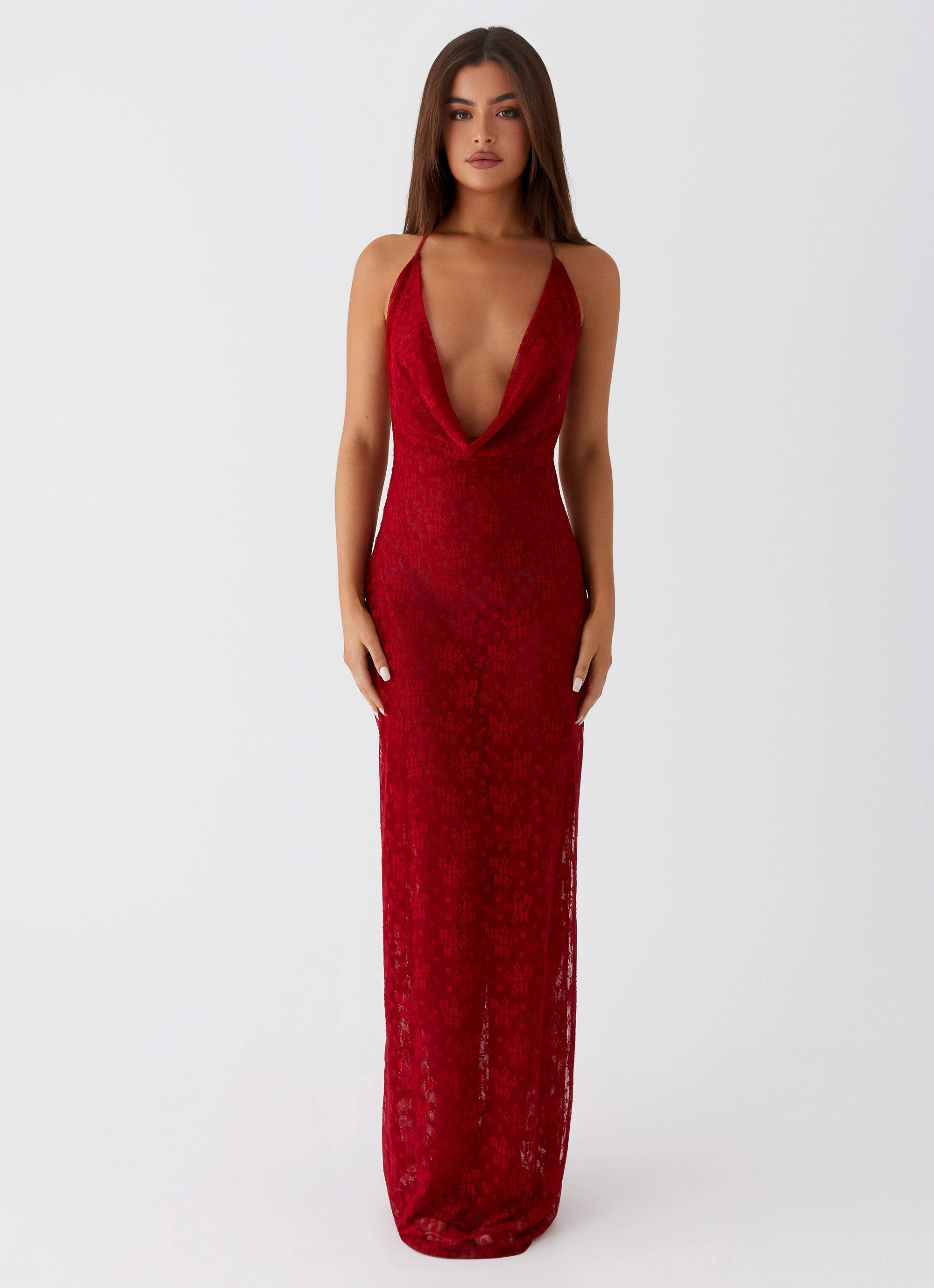 Champagne Coastline Maxi Dress - Dark Red Travel Edge Light Drape