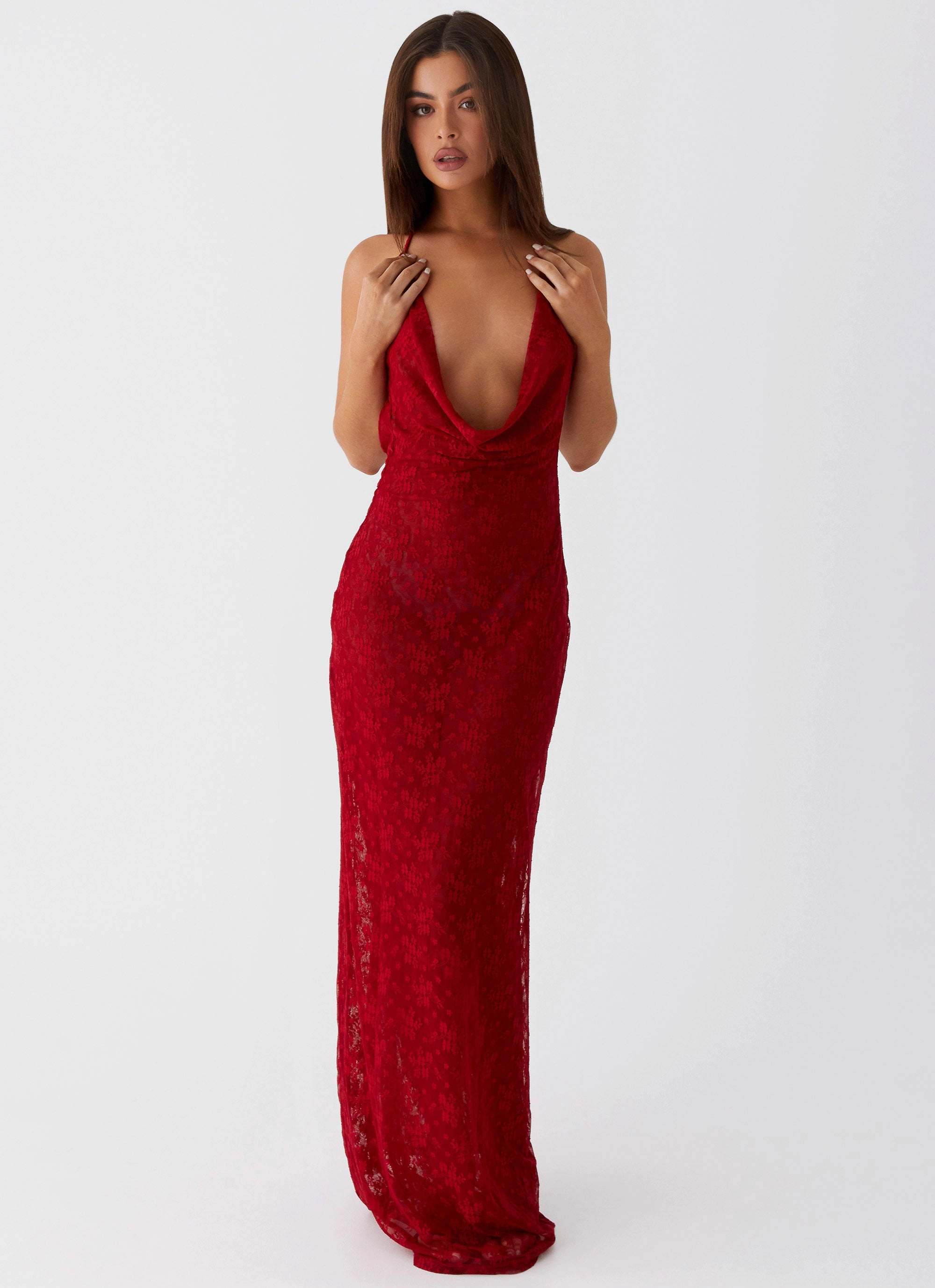 Champagne Coastline Maxi Dress - Dark Red Texture Play