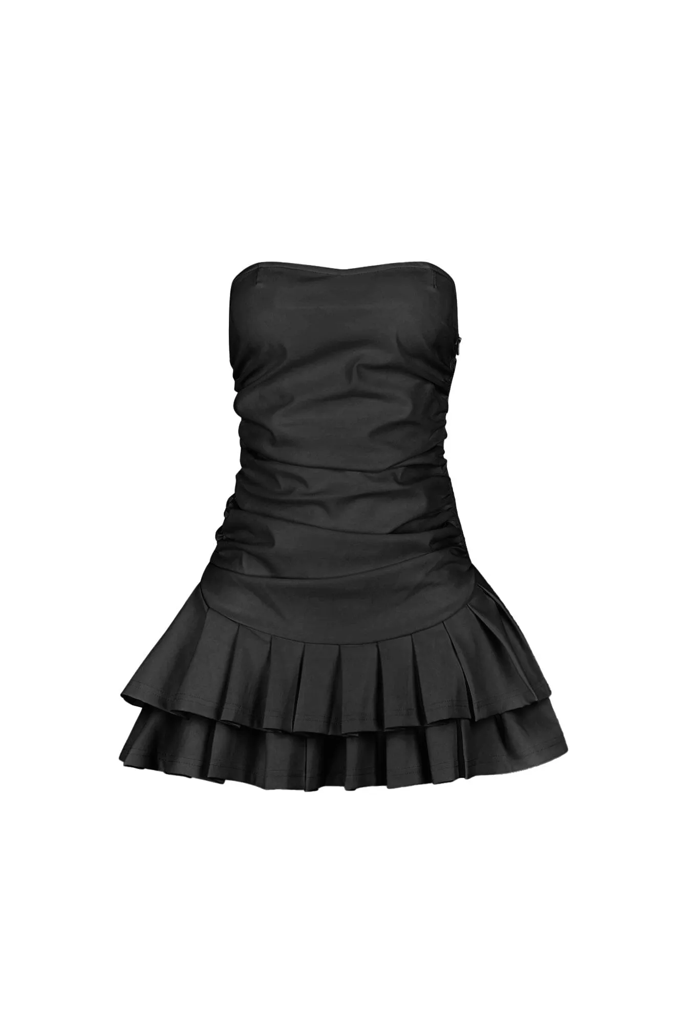 Summer-Season Modern Motion Ruche Bar Faux Leather Mini Dress