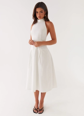 Calla Halter Midi Dress - White Minimalist Look
