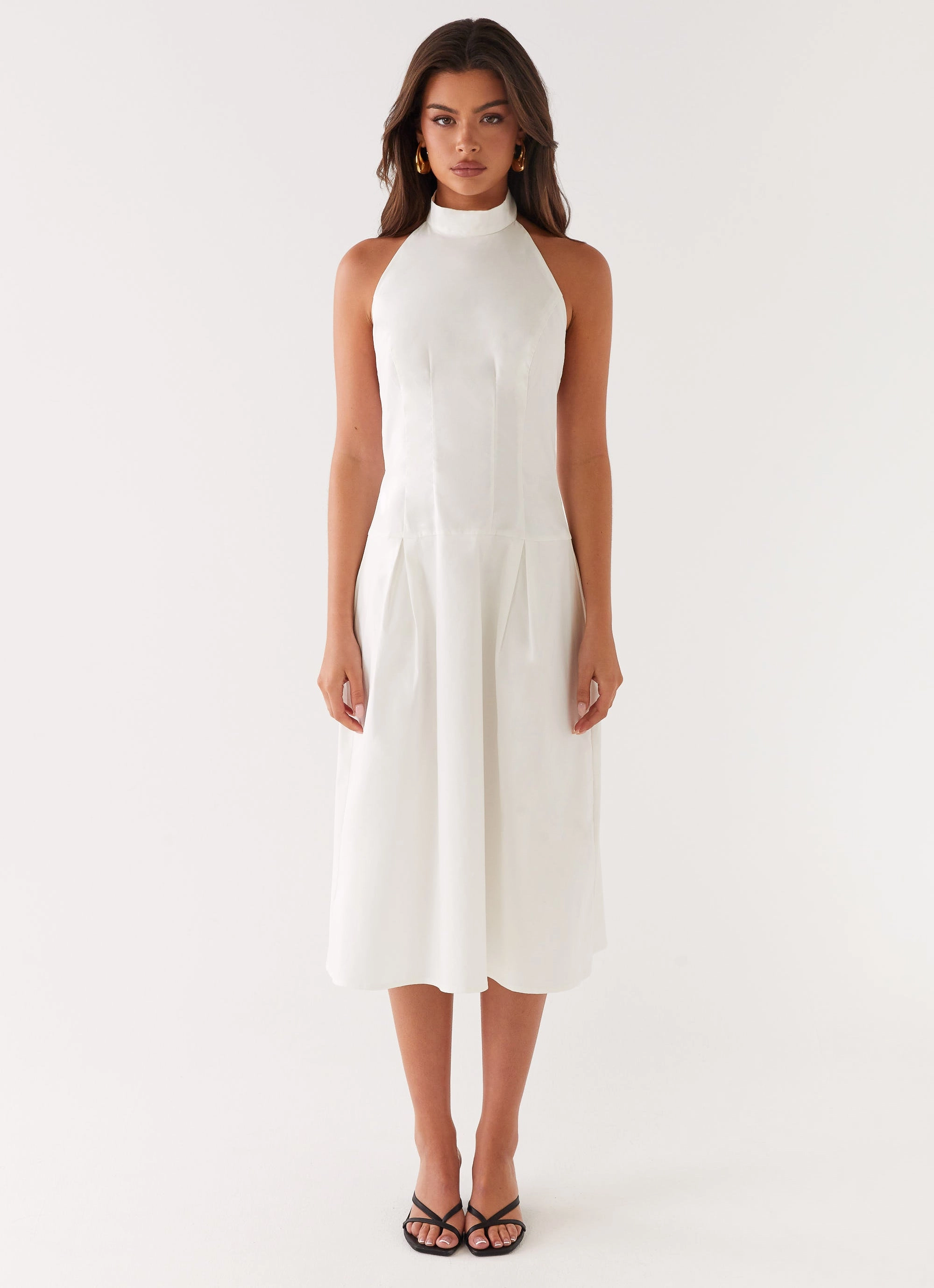 Calla Halter Midi Dress - White Rural Charm Silky Form