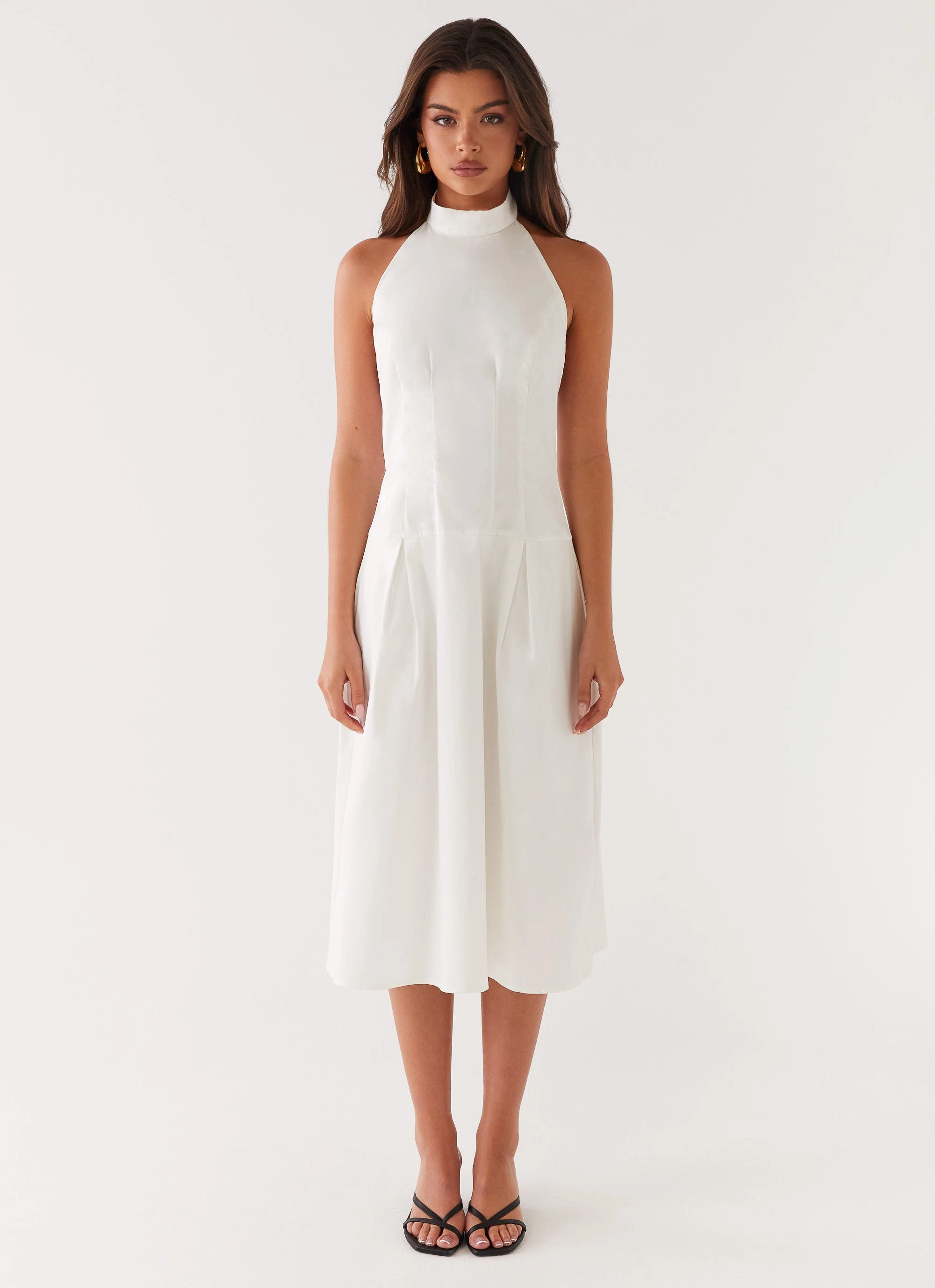 Calla Halter Midi Dress - White Fit Focused Velvet-Sleeve