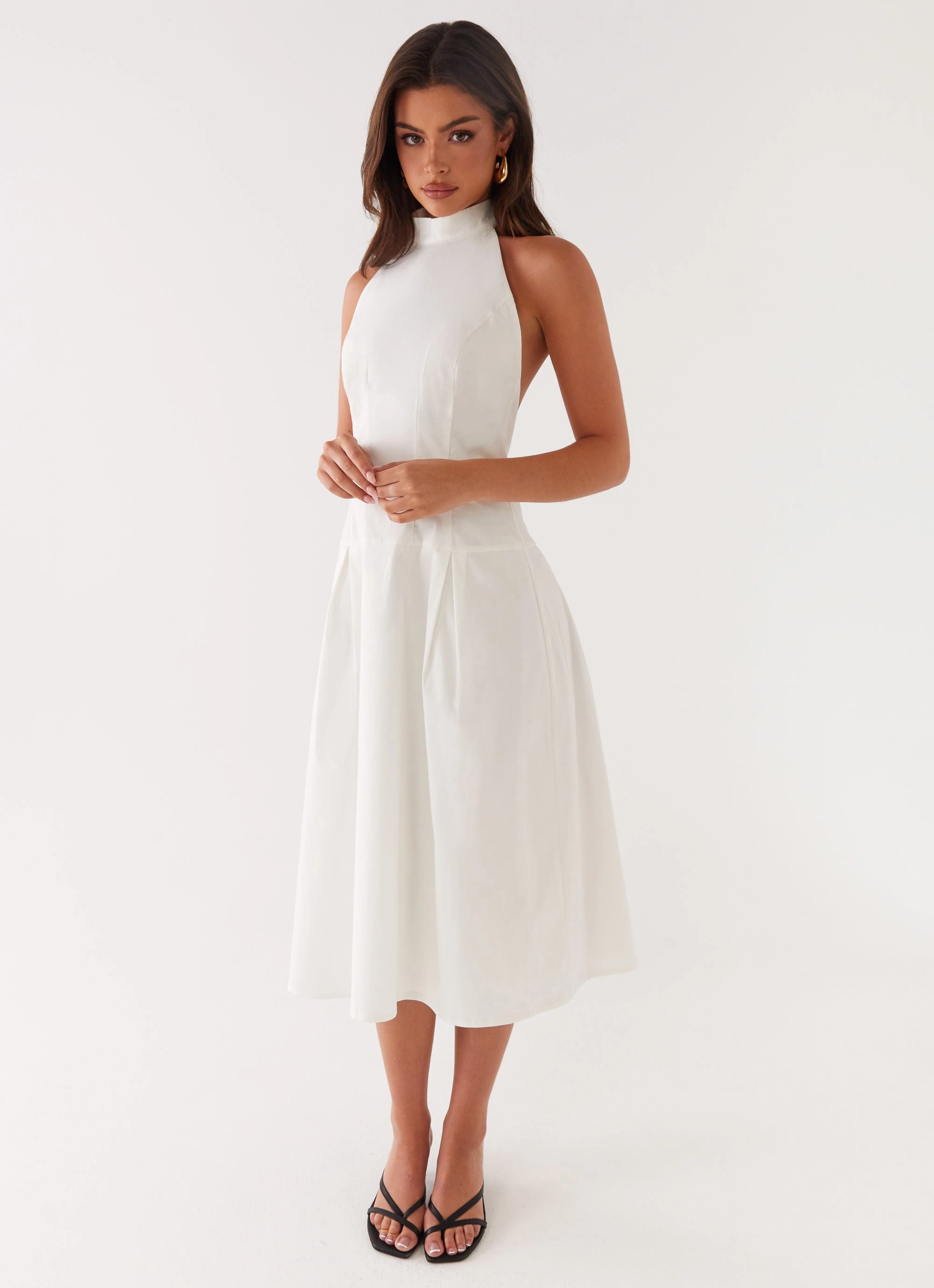 Calla Halter Midi Dress - White Sheer Layer Evening-Wear