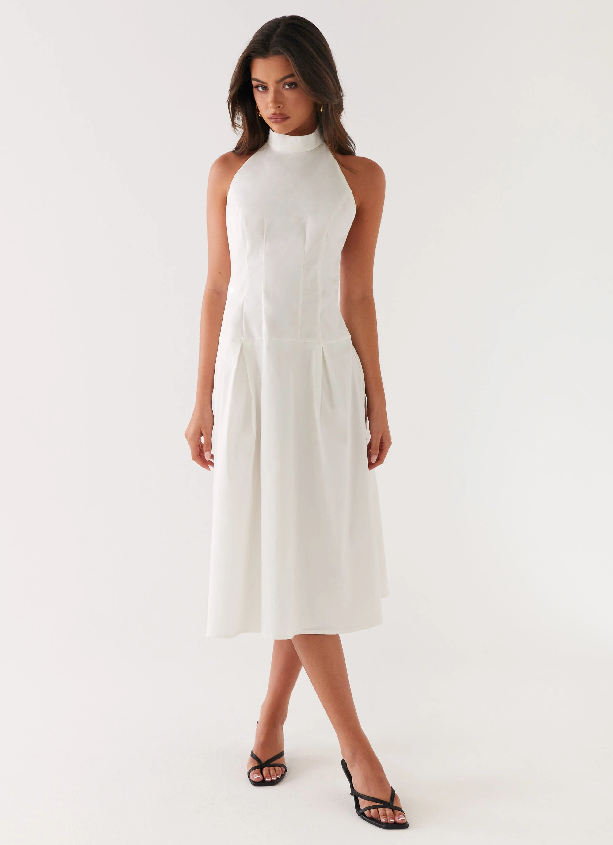Calla Halter Midi Dress - White Sister Charm Timeless Fit Look