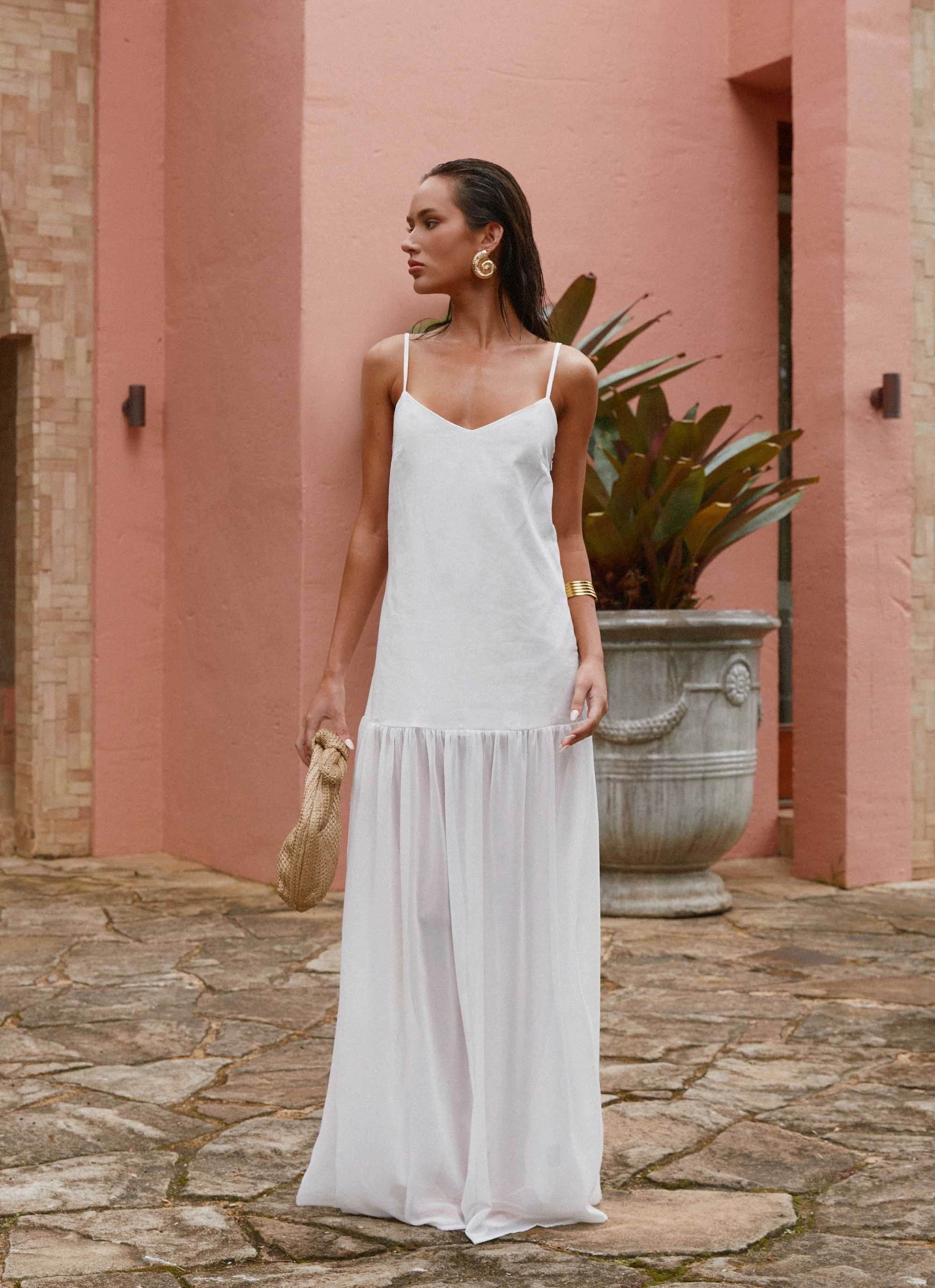 Heavenly Linen Maxi Dress - White Color Pop Family Warm