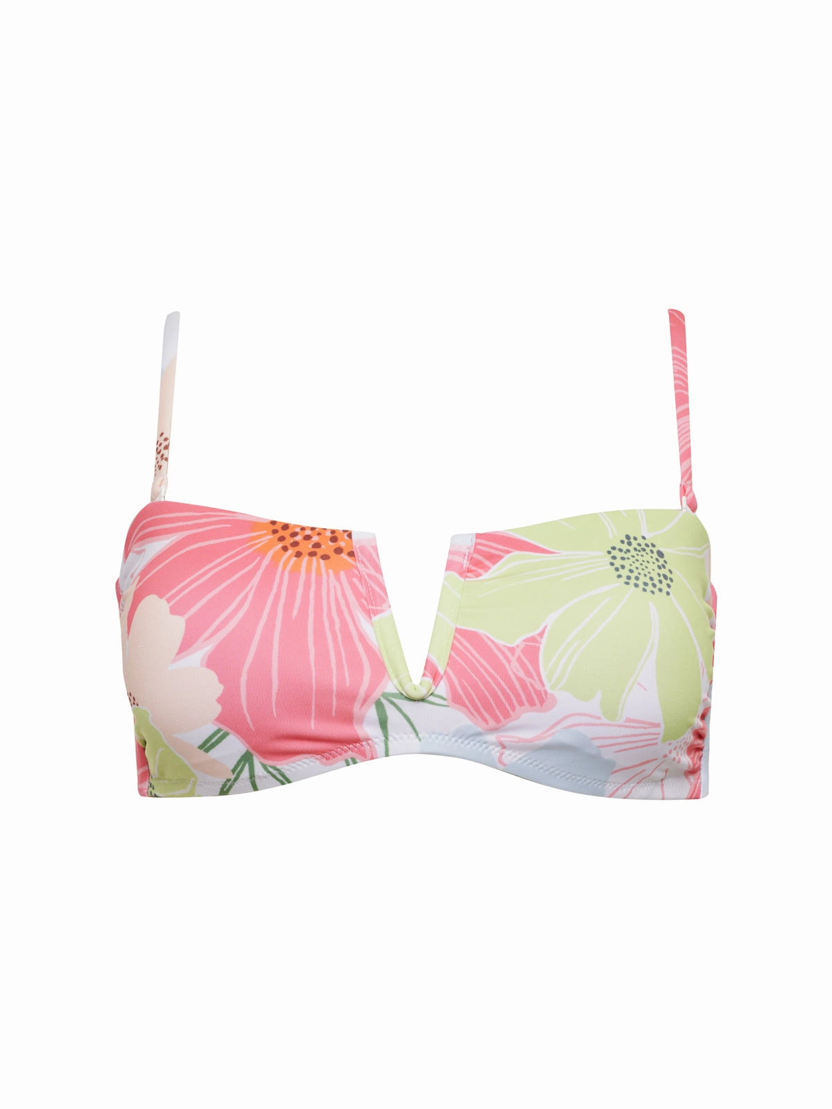 ConvertibleCollar Charming Floral V-Wire Bandeau Bikini Top White