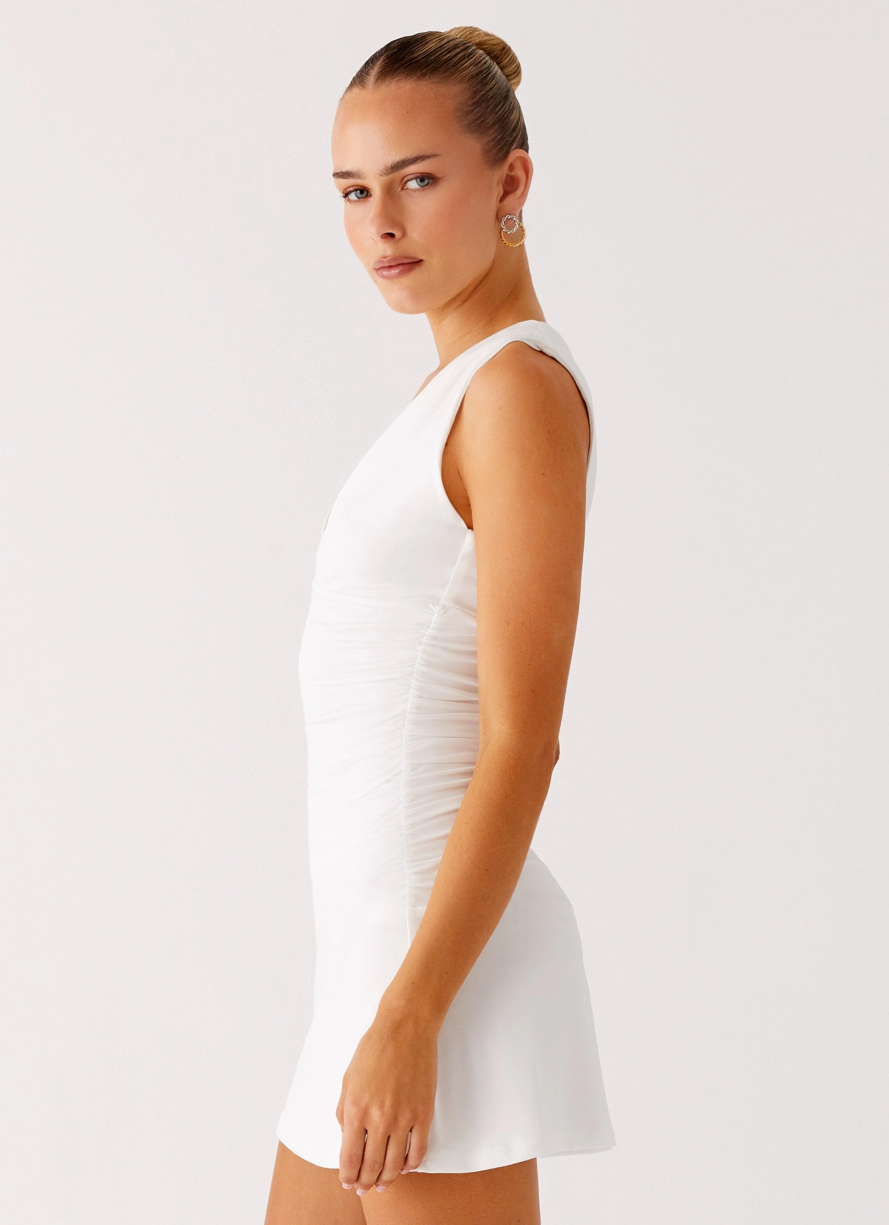 Bold Cut Easy Comfort Cherry Sky Mini Dress - White