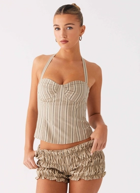 Cheryl Bustier Halter Top - Oatmeal Stripe Bonded Seam Tape OversizedSilhouette