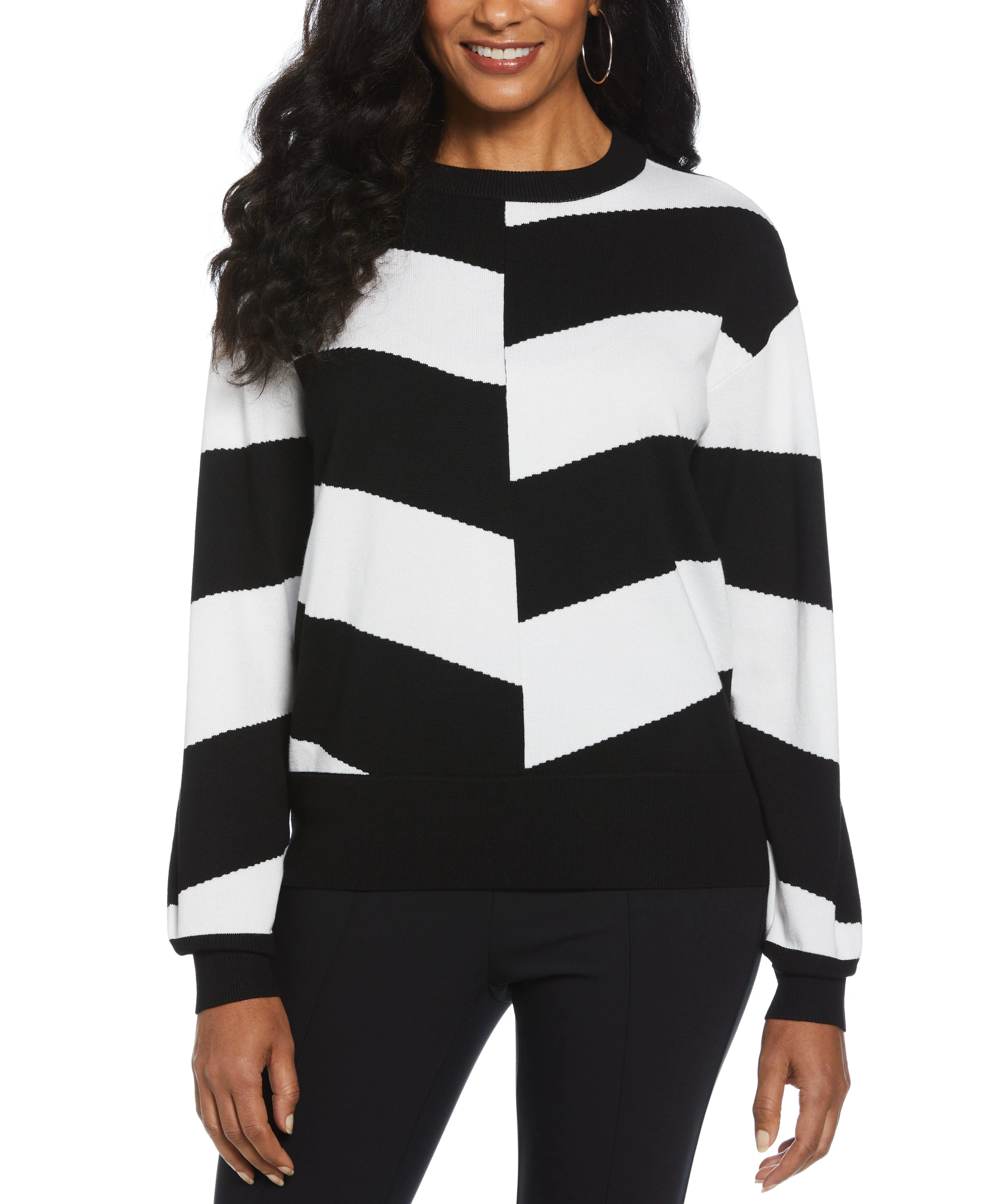 BrushedInnerLining Flatlock stitching Chevron Crew Neck Easy Sweater
